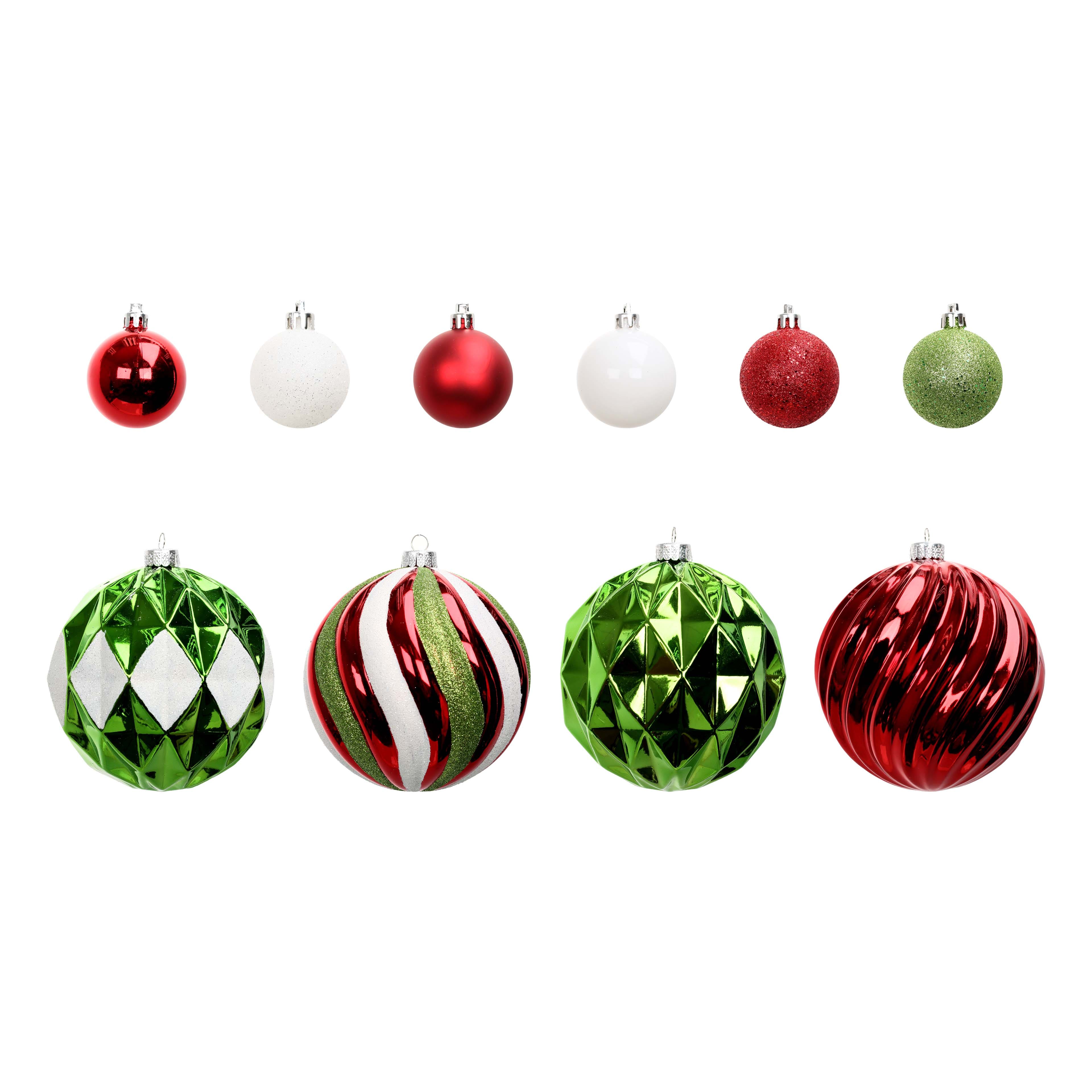 44 Pack Red, White &#x26; Green Ball Ornaments by Ashland&#xAE;