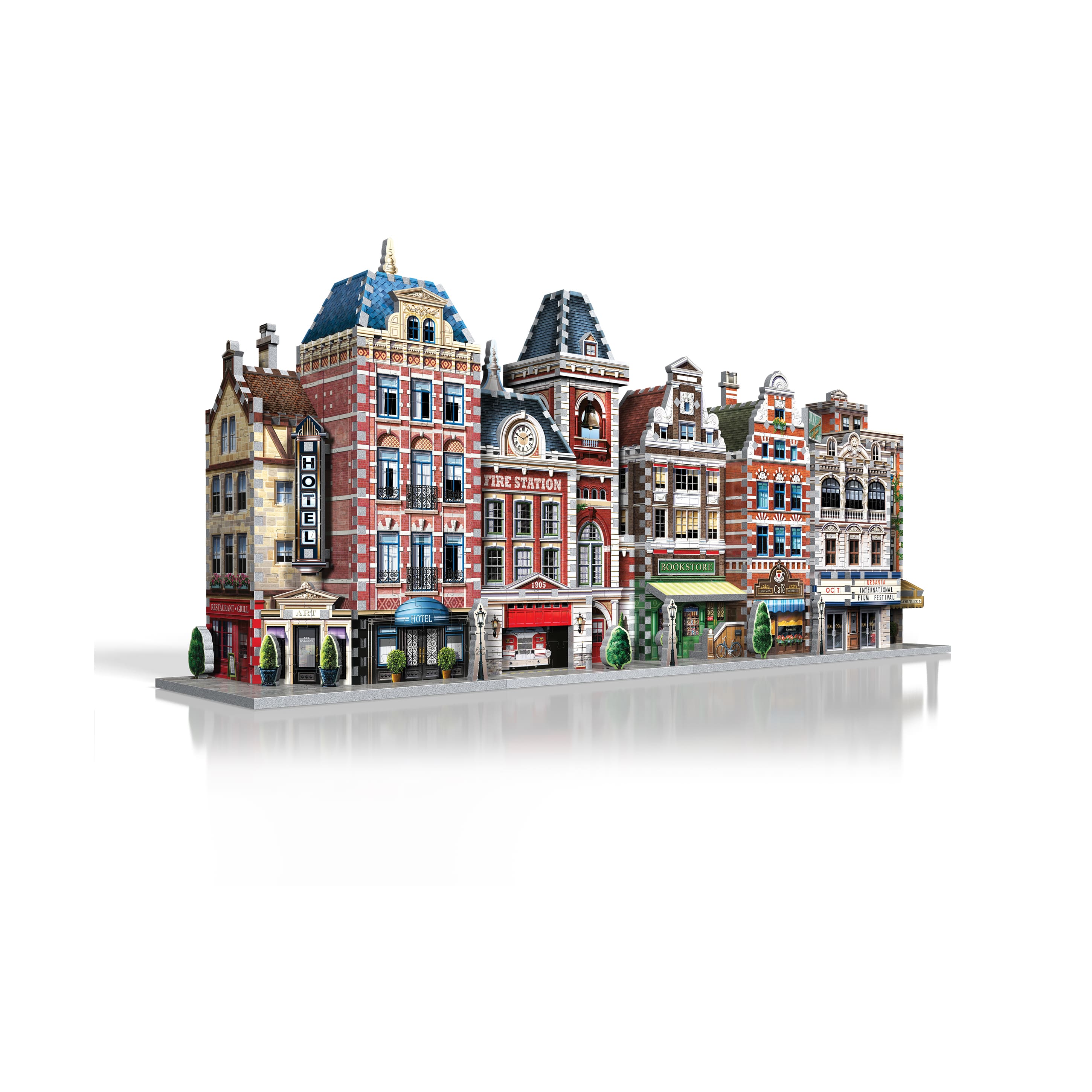 Urbania Collection - 4 3D Puzzles: Hotel, Cinema, Cafe, and Fire Station: 1165 Pcs