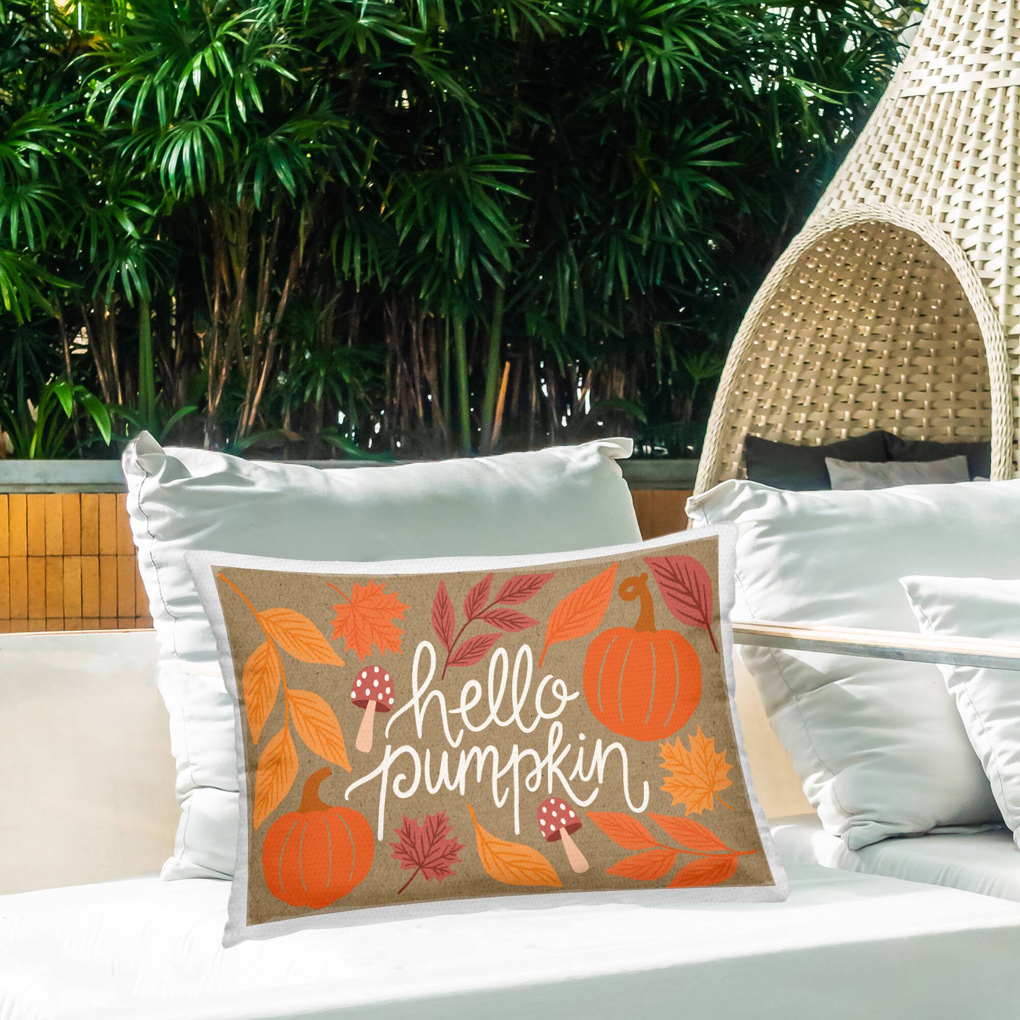 Stupell Industries Rustic Hello Pumpkin Outdoor Printed Pillow