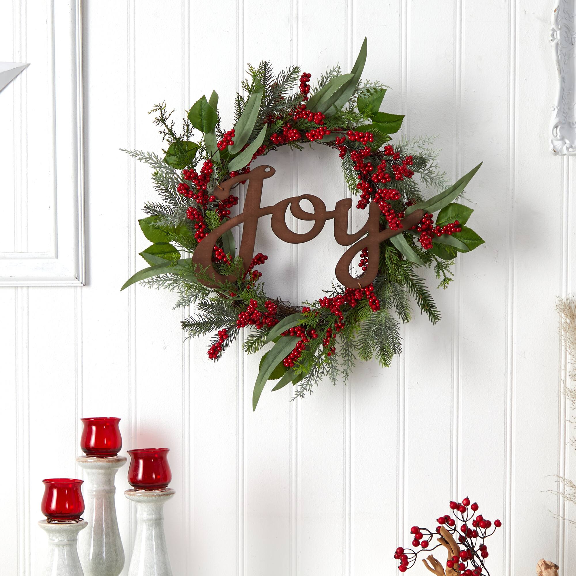 24" Red Joy & Berries Christmas Wreath