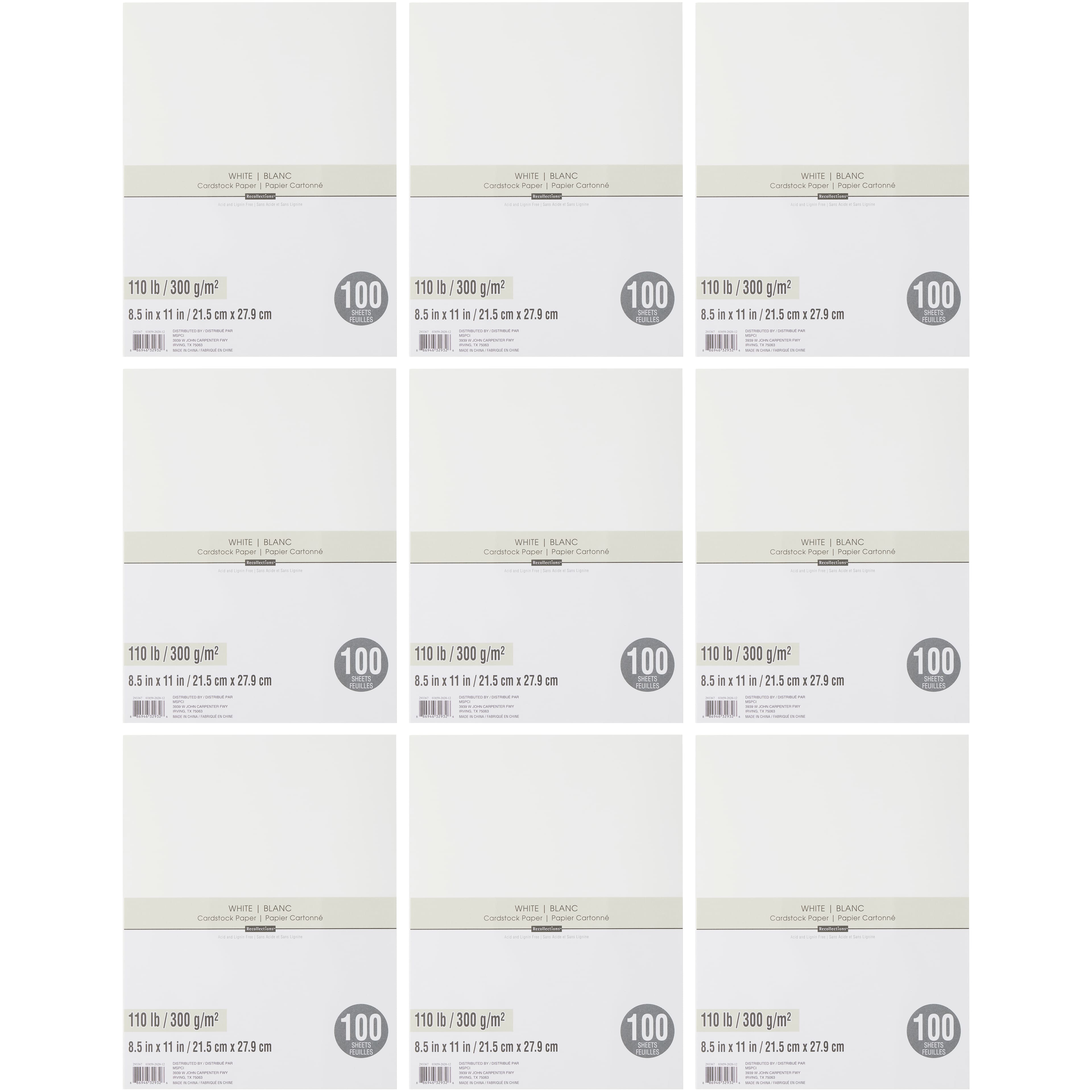 9 Packs: 100 ct. (900 total) White Heavyweight 8.5 x 11 Cardstock Paper by  Recollections™