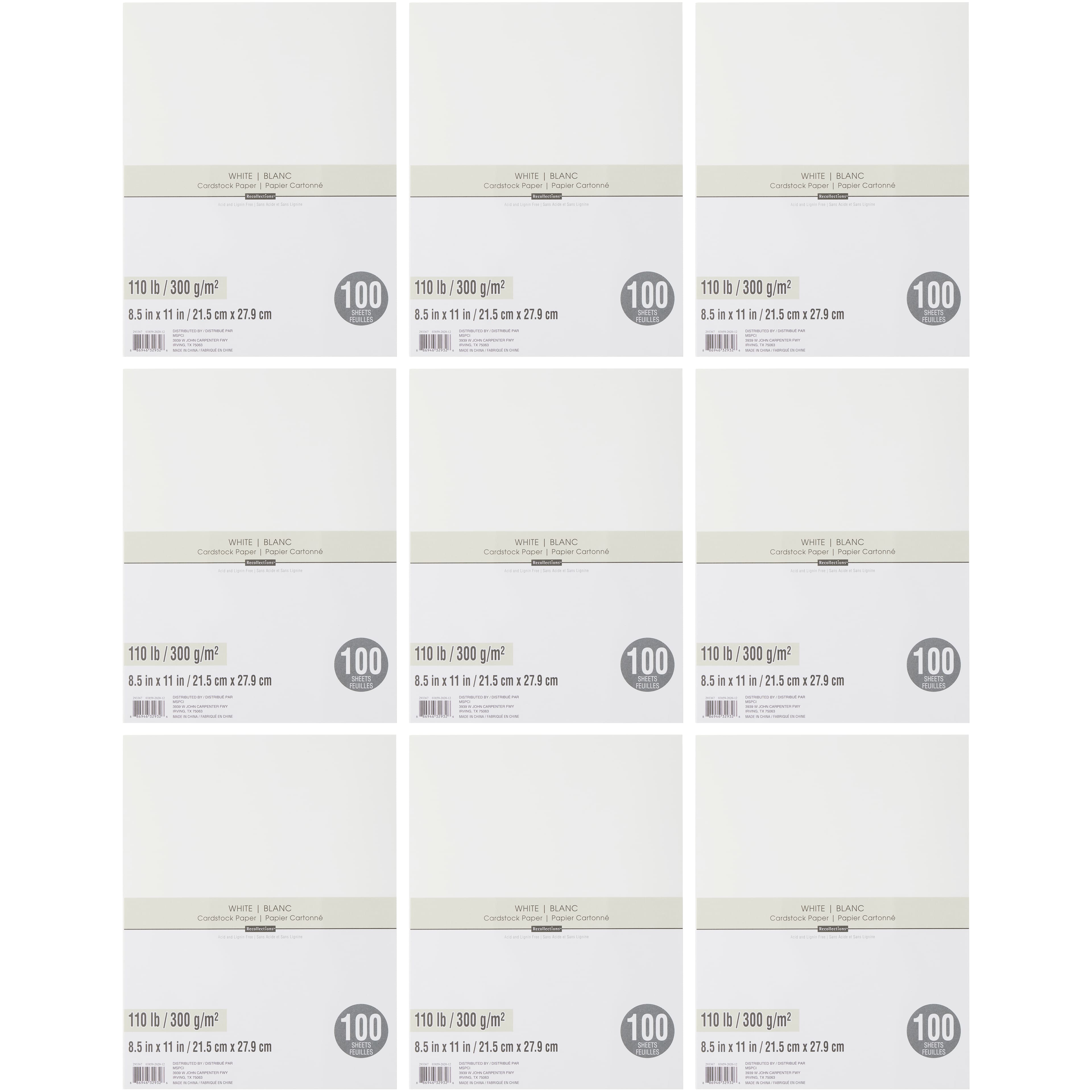 9 Packs: 100 ct. (900 total) White Heavyweight 8.5" x 11" Cardstock Paper by Recollections™