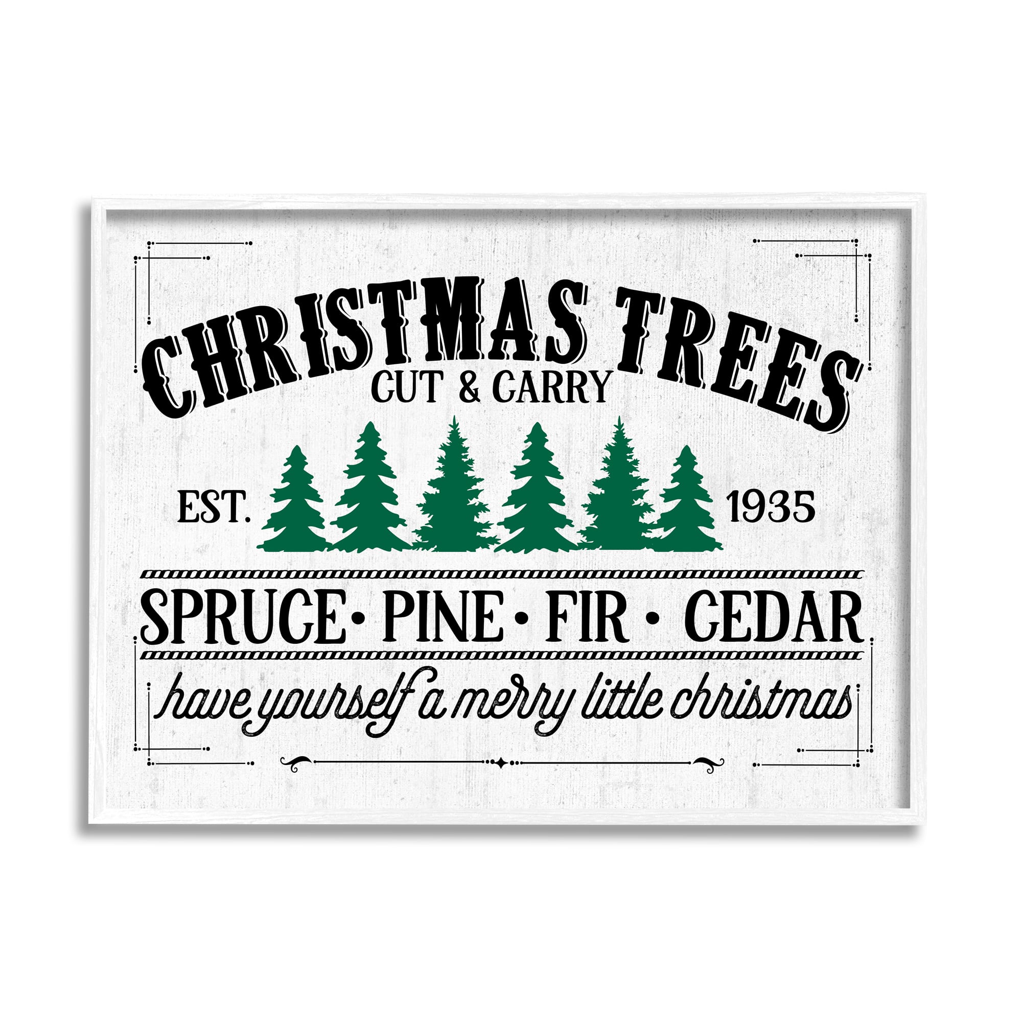 Stupell Industries Christmas Trees Vintage Sign Framed Giclee Art