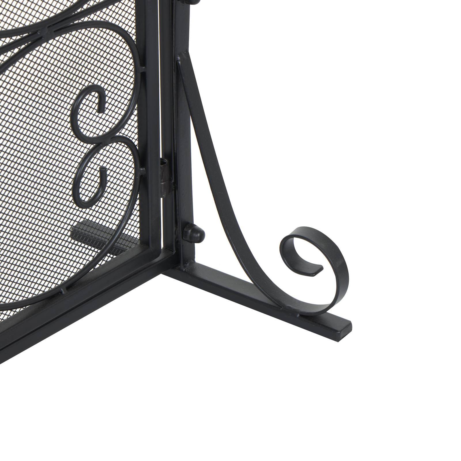 41" Black Metal Scroll Arched 1-Panel 2-Door Fireplace Screen with Mesh Backing
