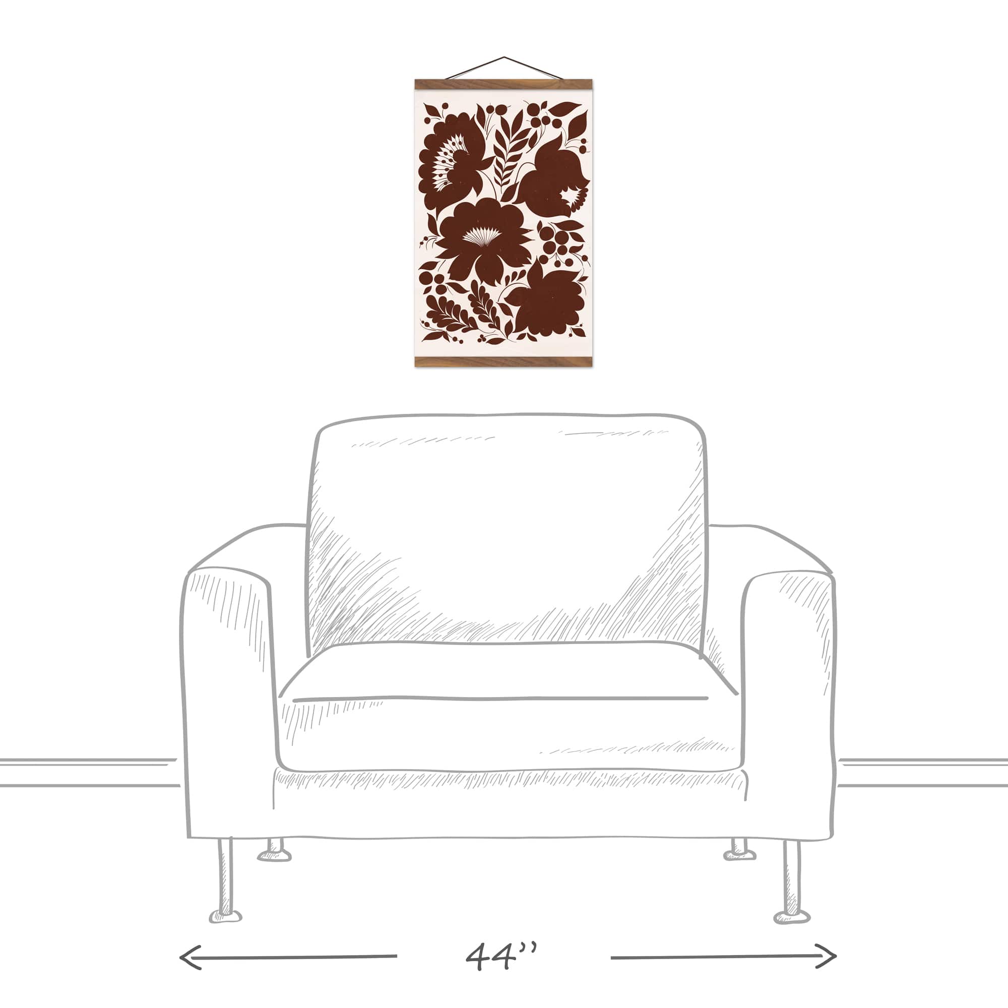 Rust Floral Teak Hanging Canvas Art