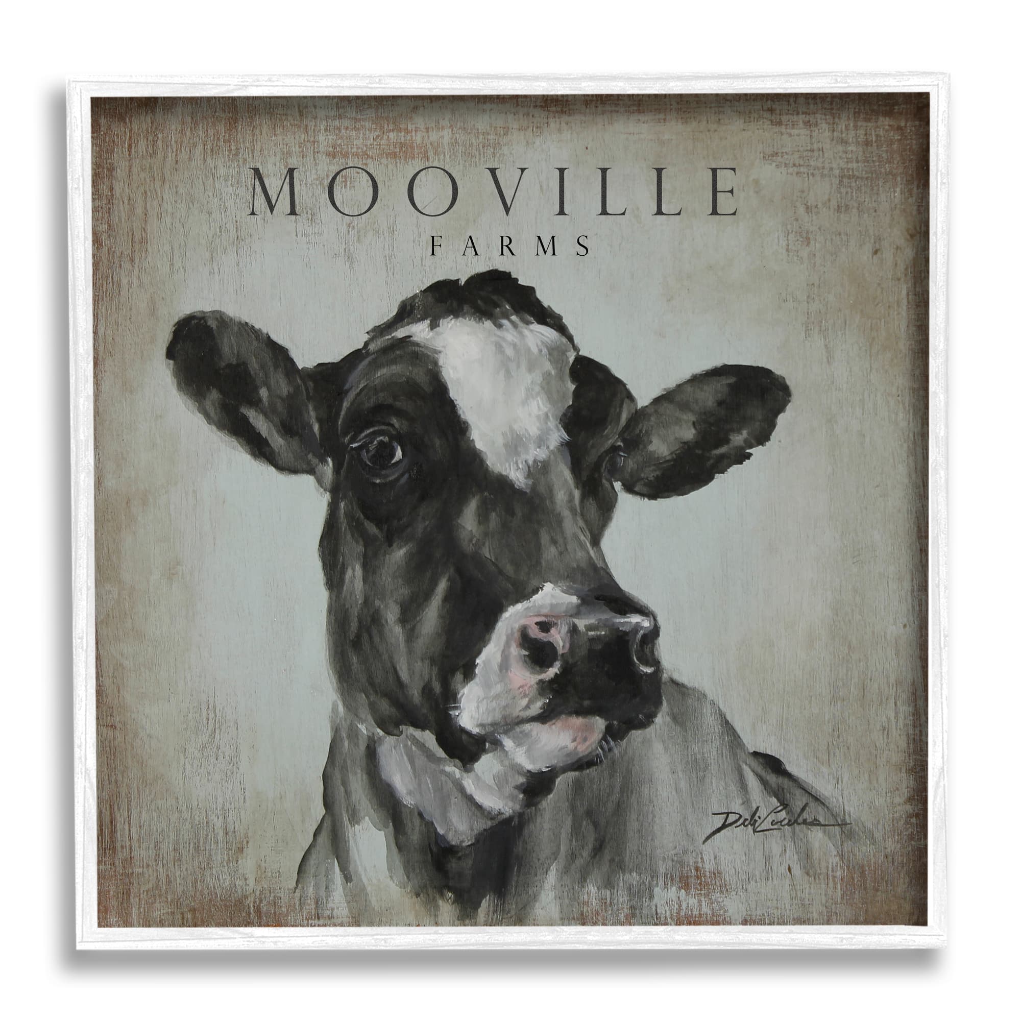 Stupell Industries Mooville Farms Rustic Sign Vintage Dairy Cow Portrait Framed Wall Art