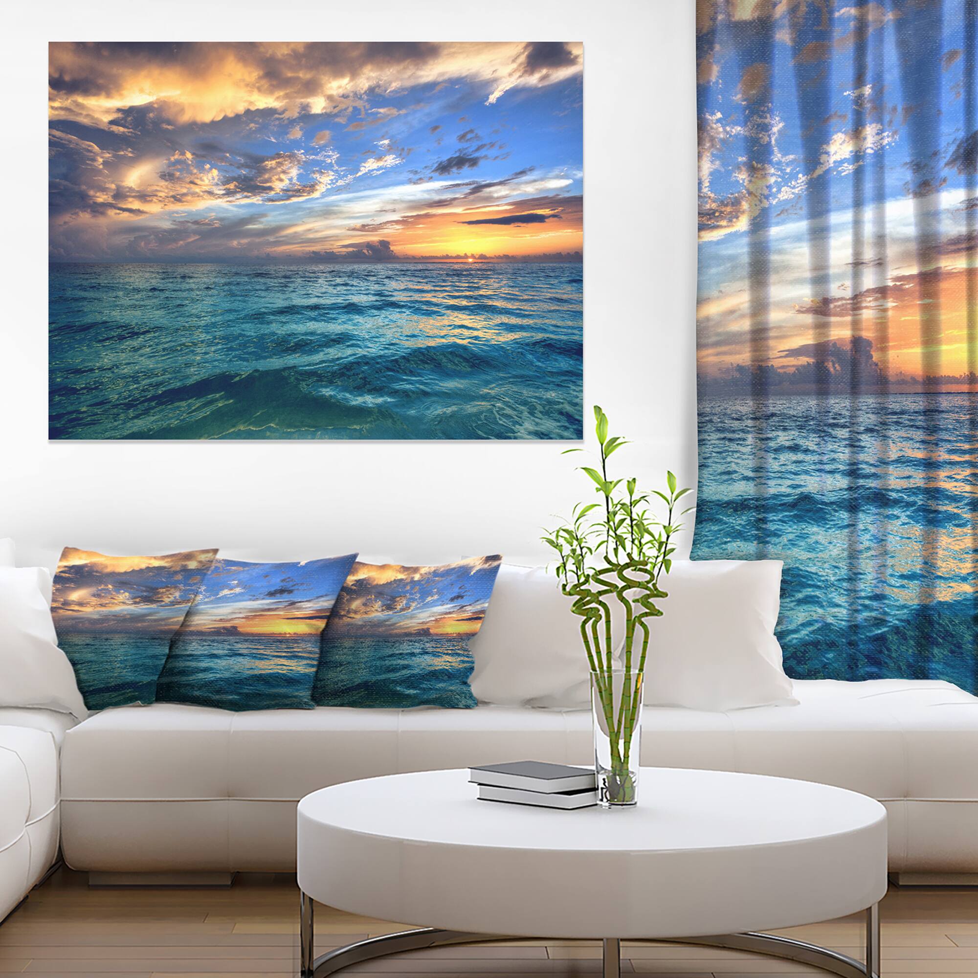 Designart - Exotic Tropical Beach at Sunset - Modern Seashore Canvas Art