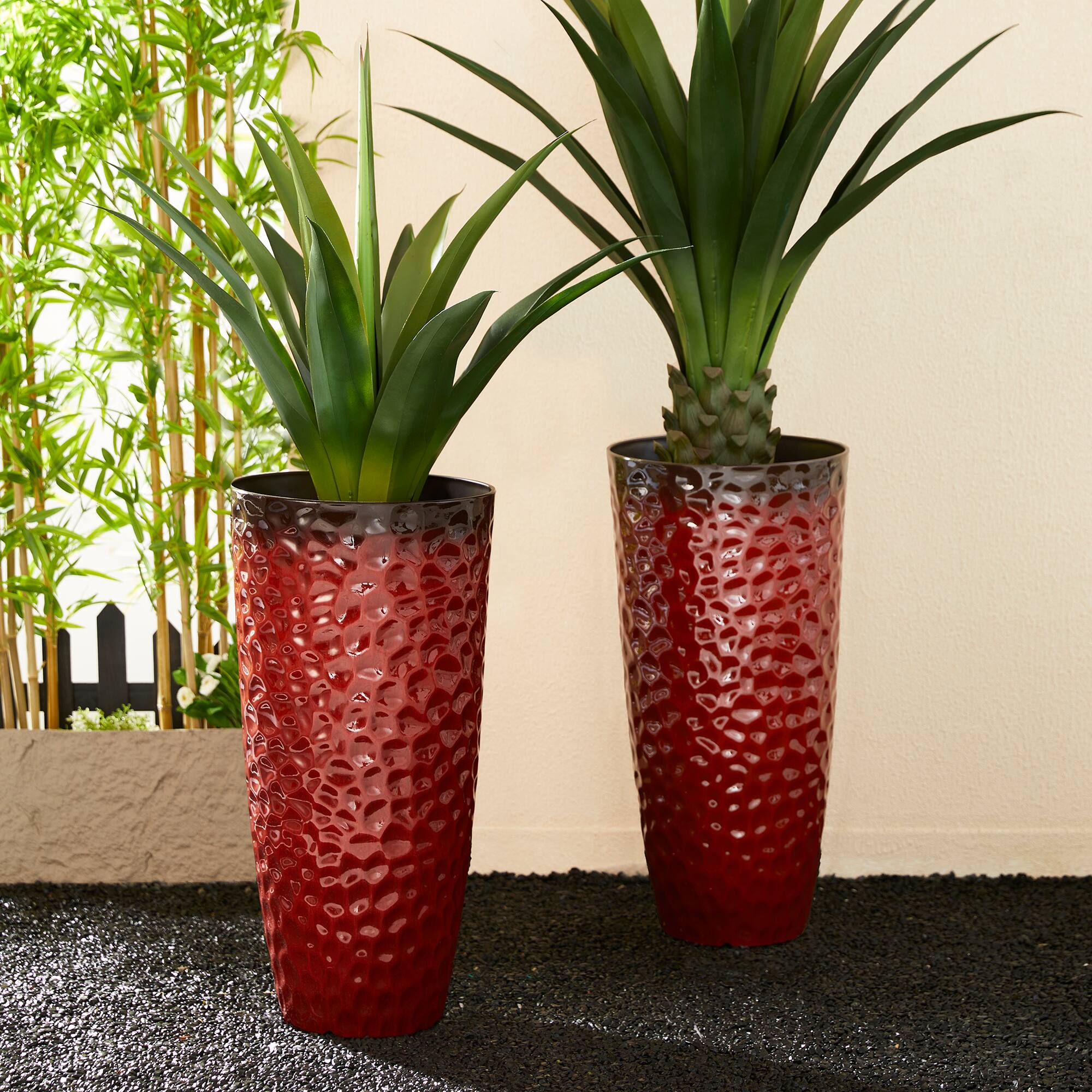 Glitzhome® 31" Eco-Friendly Honeycomb Textured Tall Plastic Planters, 2ct.