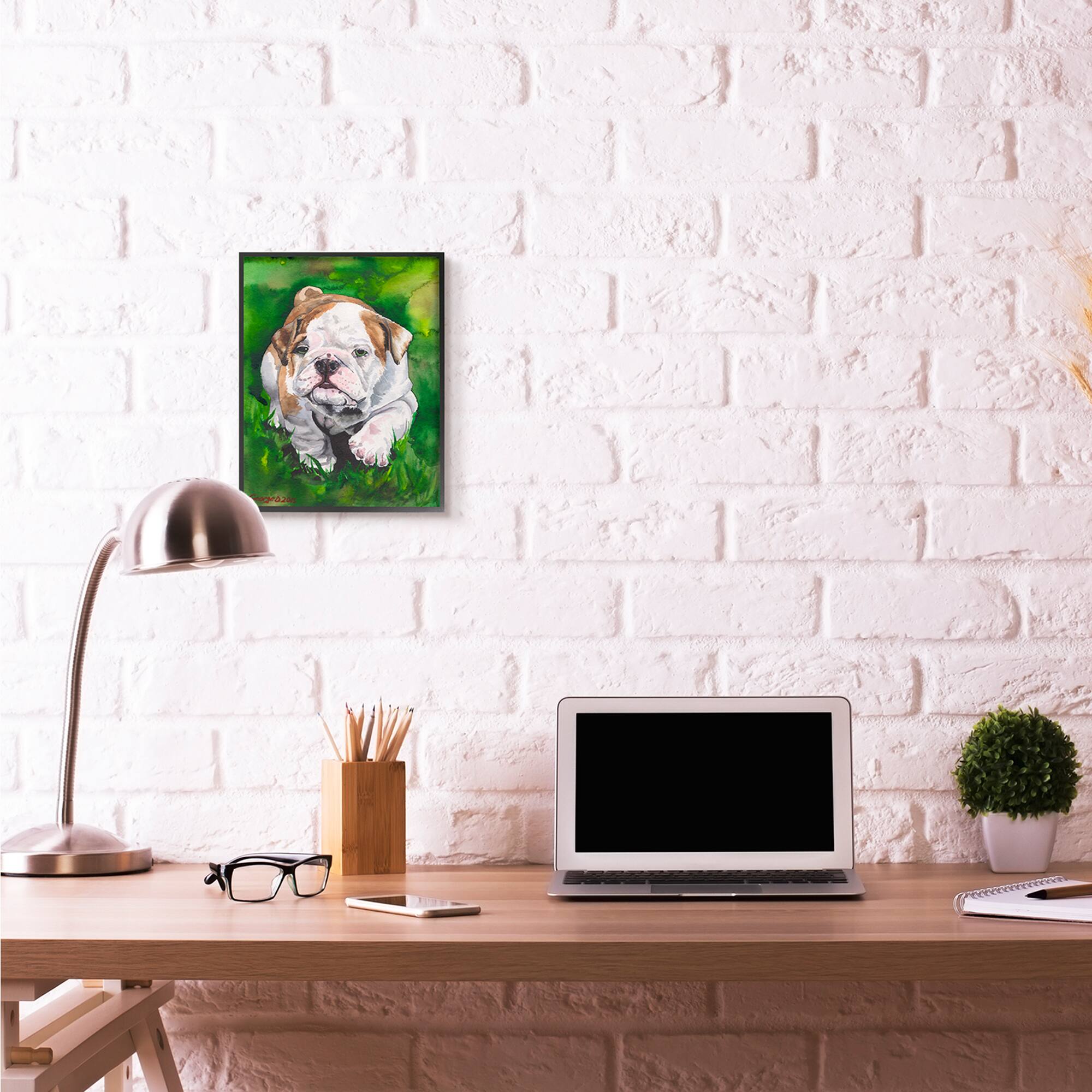 Stupell Industries English Bulldog Watercolor Painting Wall Art in Black Frame