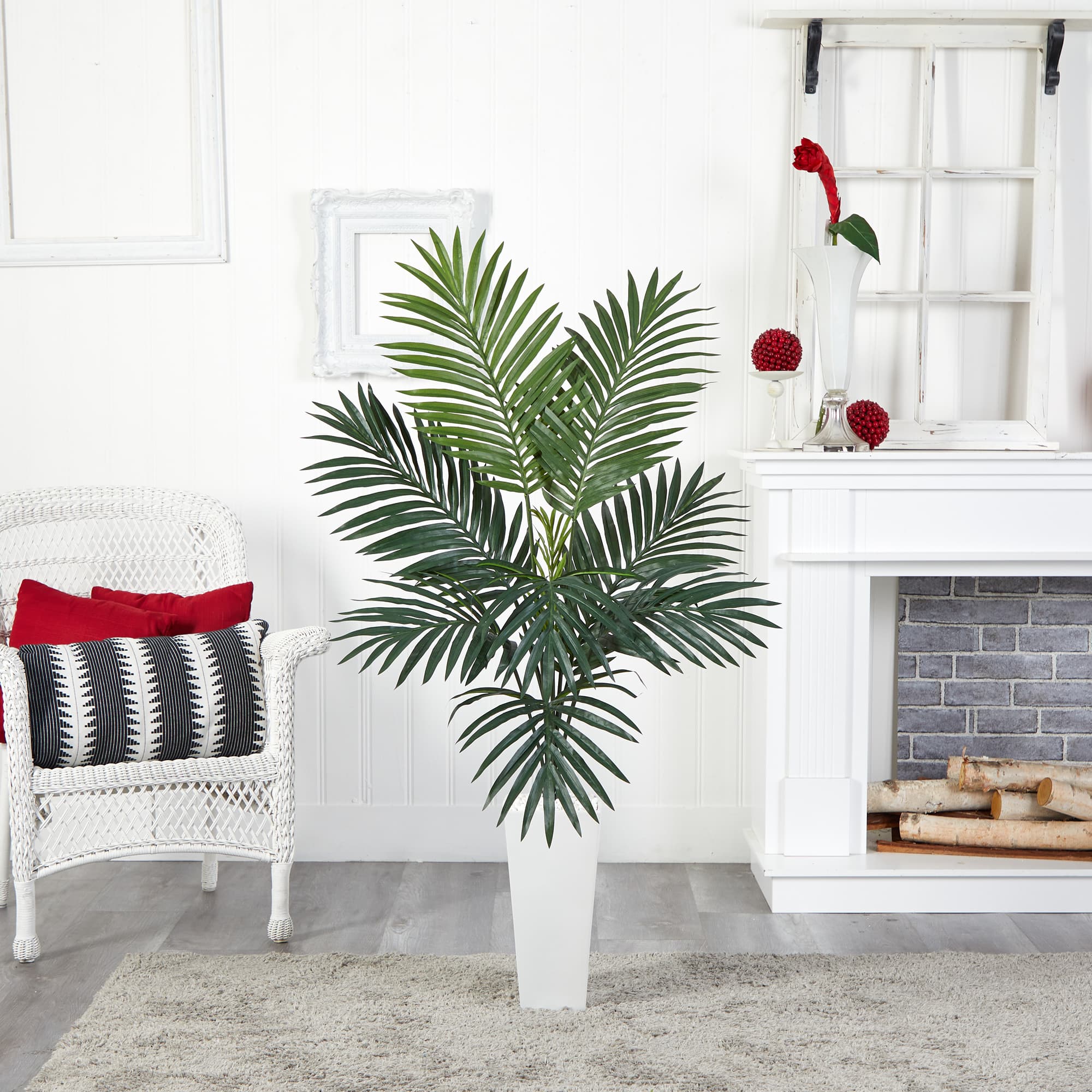 4.5ft. Kentia Palm Artificial Tree in White Tower Planter