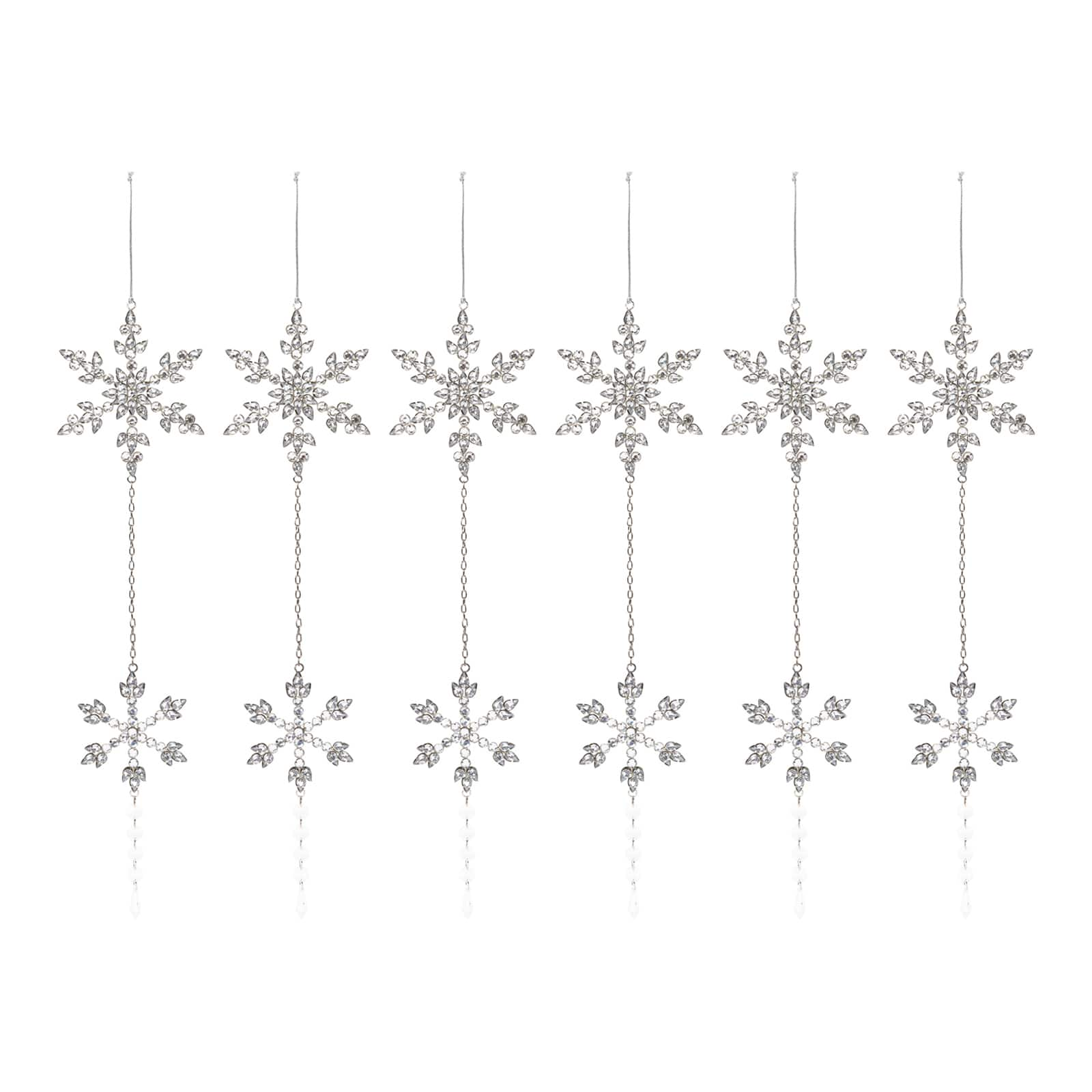 6ct. Jeweled Metal Snowflake Drop Ornament