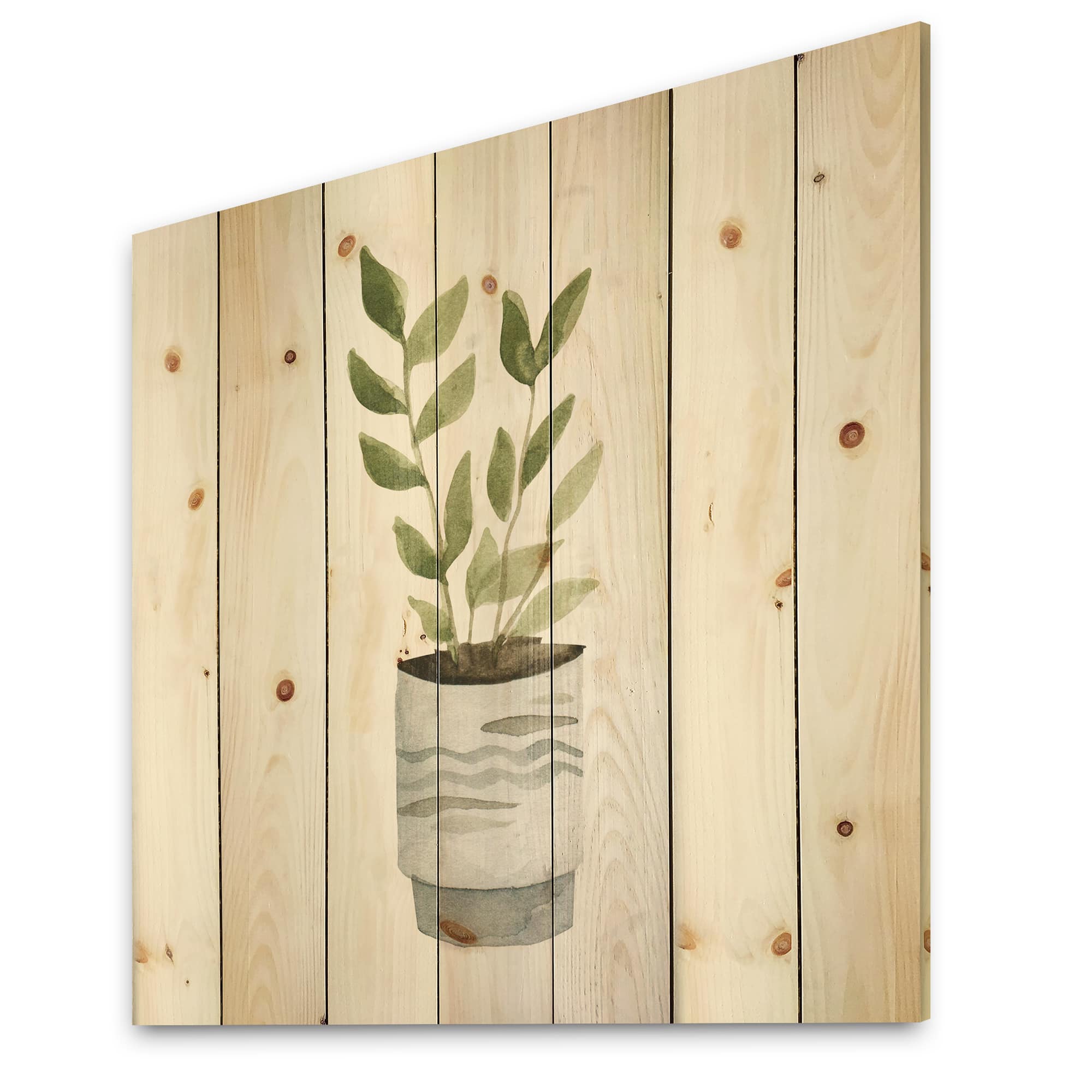 Designart - Indoor Green Home House Plants II - Traditional Print on Natural Pine Wood