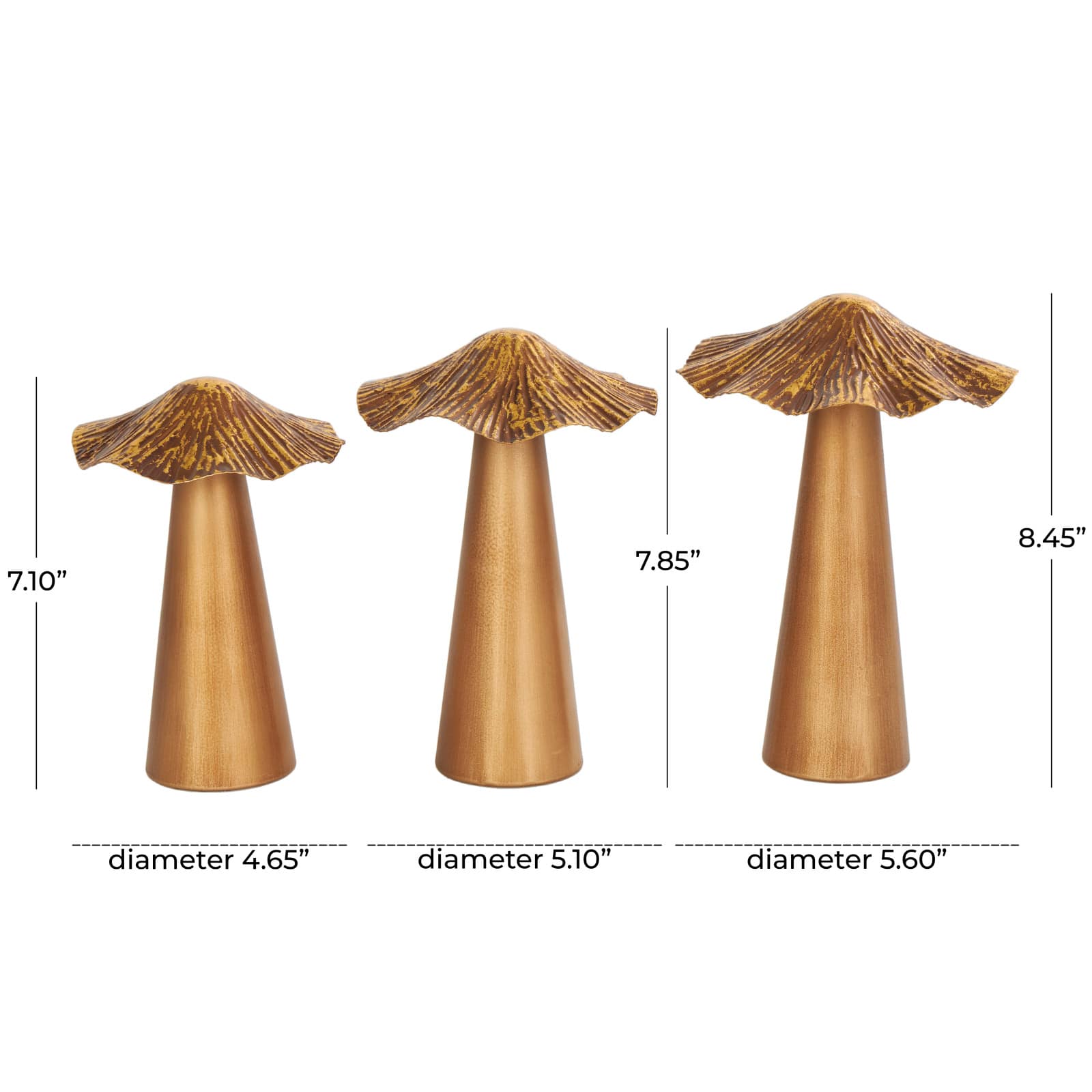 Bronze Metal Textured Mushroom Sculpture Set