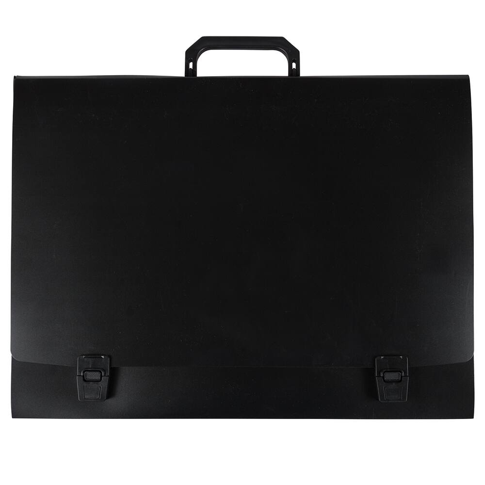 JAM Paper Black Plastic Portfolio File Carry Case with Handles
