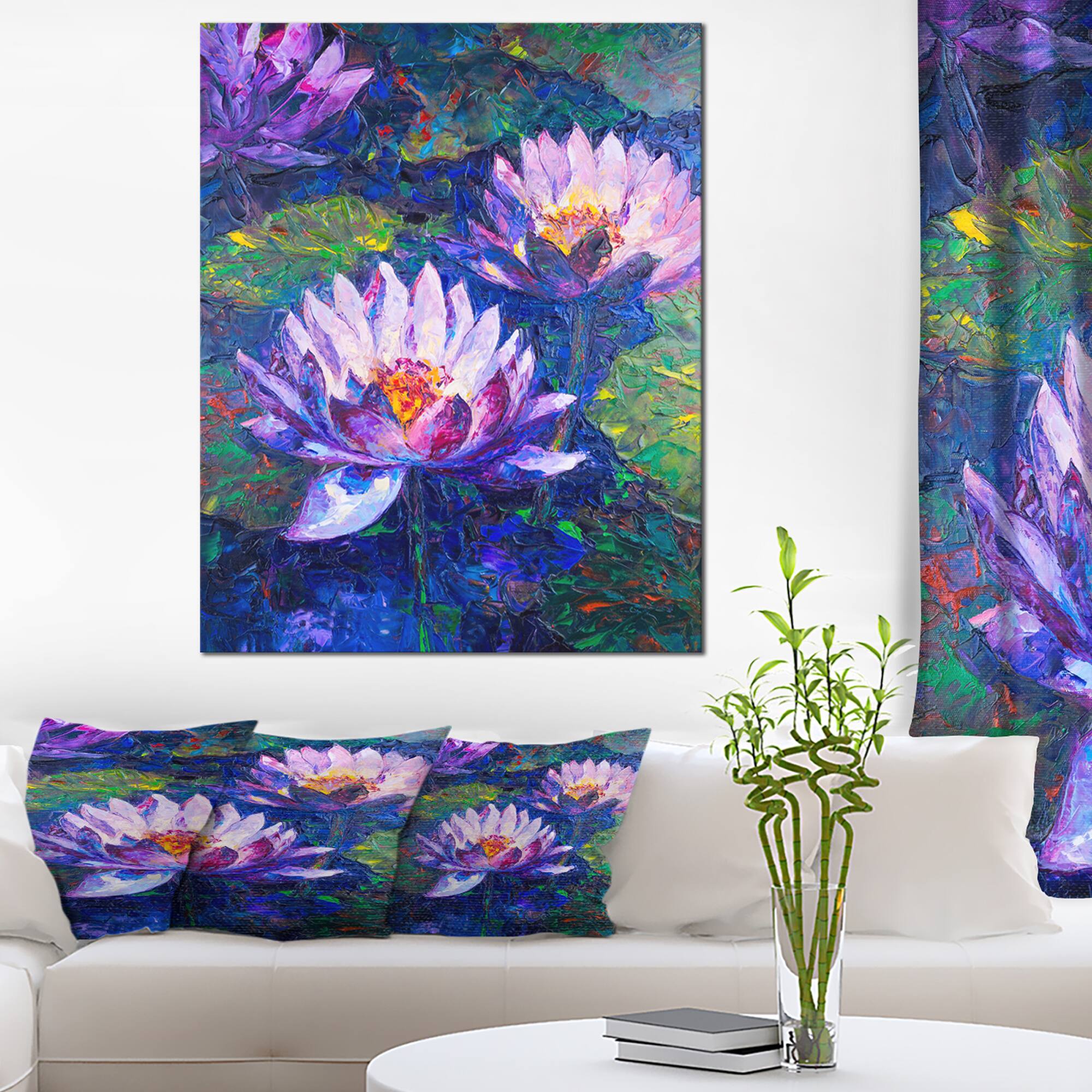 Designart PT6292-30-40 Lotus Oil Painting Floral Canvas Print, Blue, 30x40