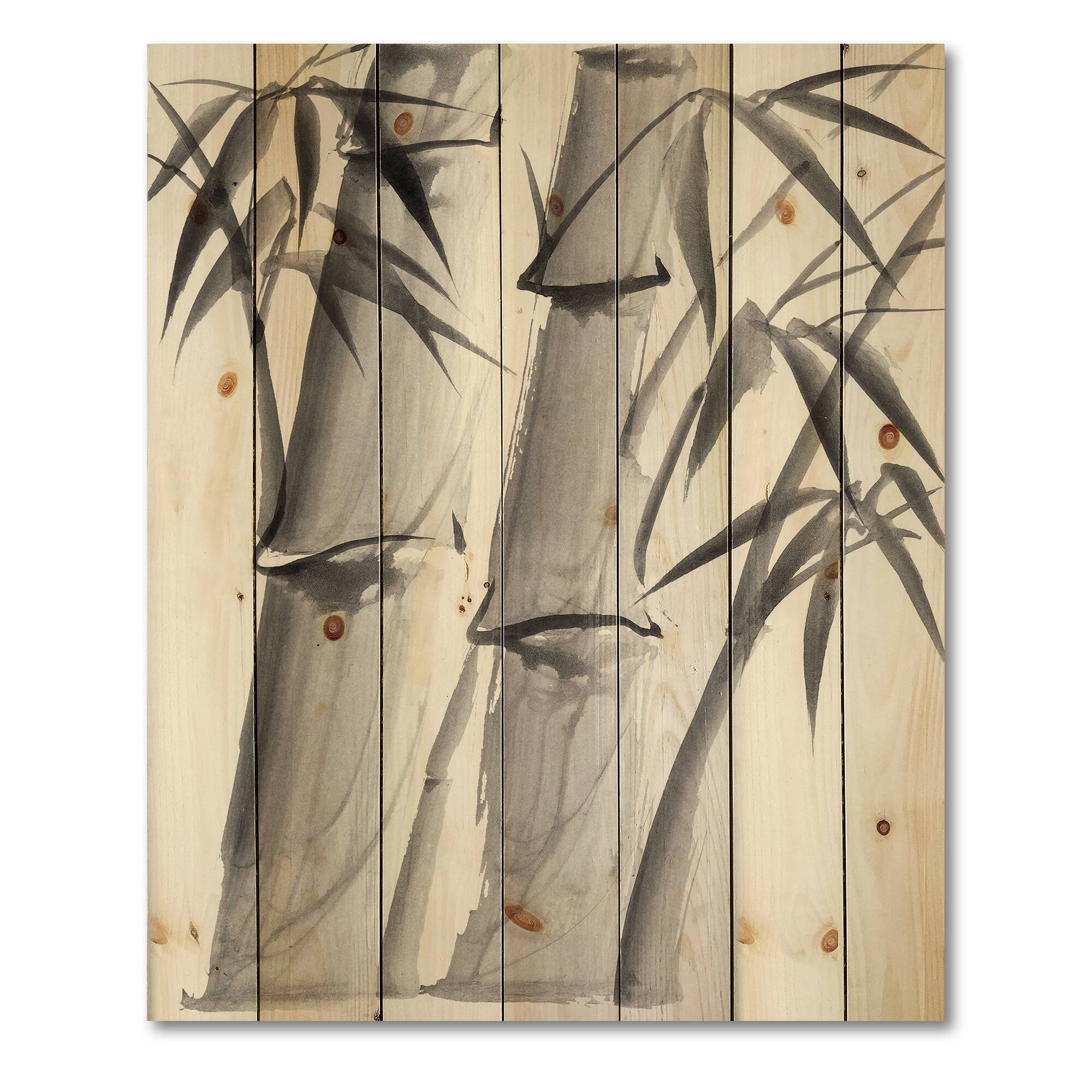 Designart - Vintage Monochrome Bamboo IV - Traditional Print on Natural Pine Wood