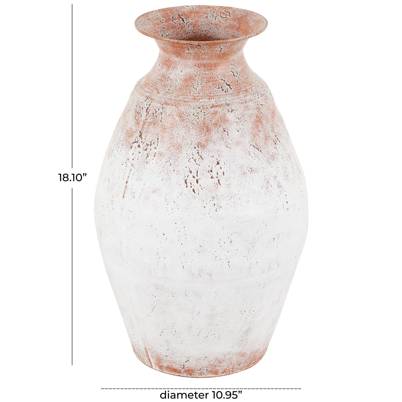 18" Copper Metal Distressed Textured Vase with Terra Cotta Accents