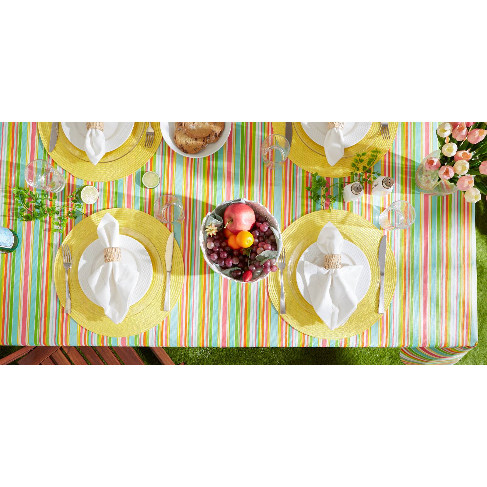 Spring Stripe Vinyl Tablecloth 70&#x22; Round
