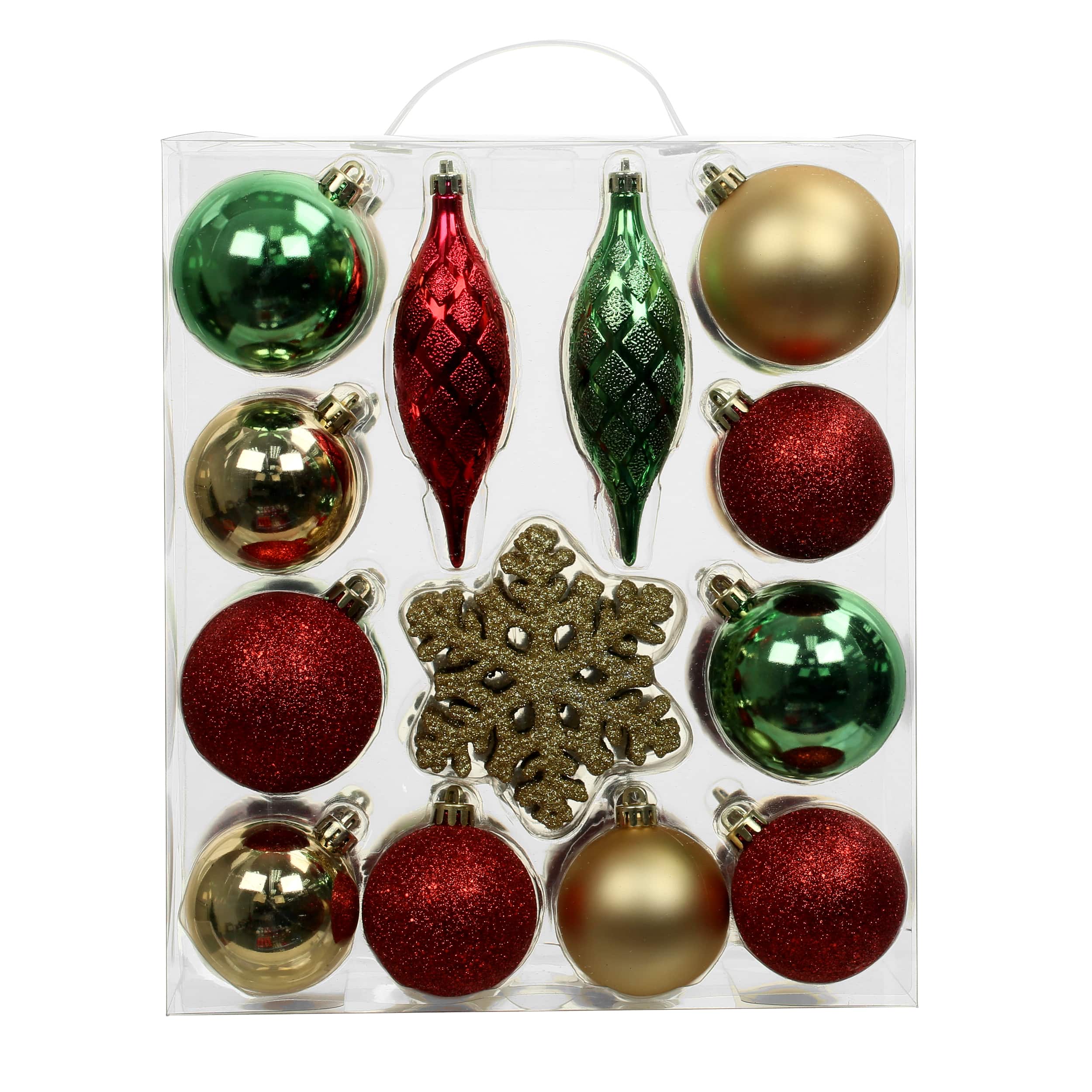 34 Pack Red, Green &#x26; Gold Shatterproof Ornaments by Ashland&#xAE;