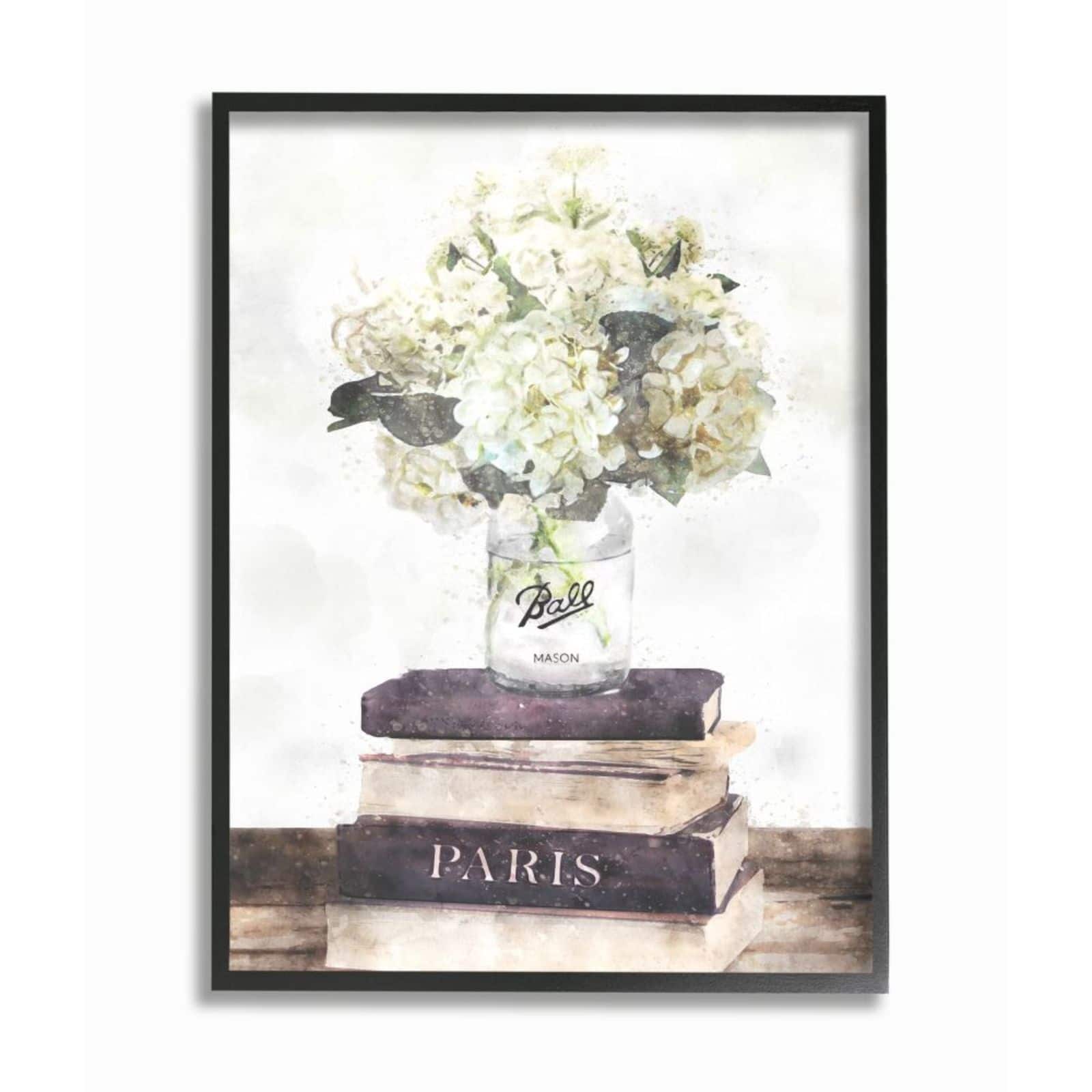 Stupell Industries White Florals on Parisian Bookstack with Frame Wall Accent