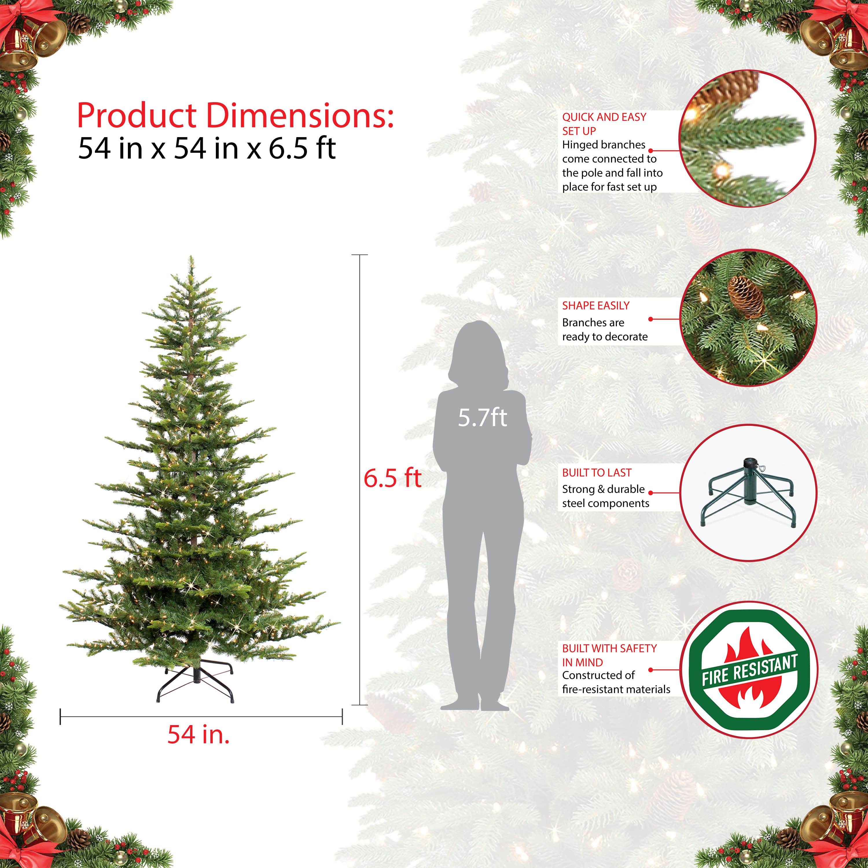 6.5ft. Pre-Lit Aspen Fir Artificial Christmas Tree, Clear Lights