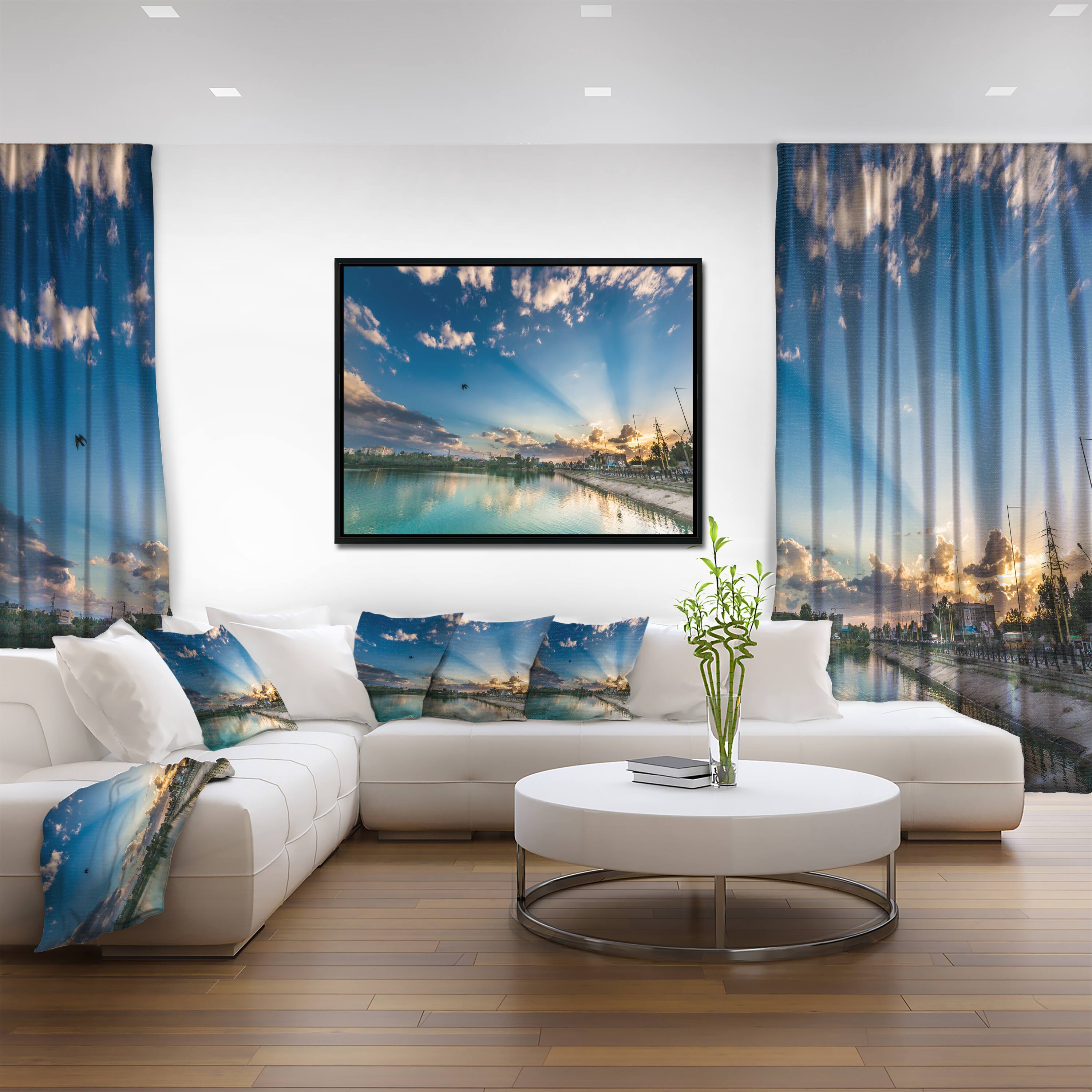 Designart - Moving Clouds Over Lake - Landscape Photo Canvas Art Print in Black Frame