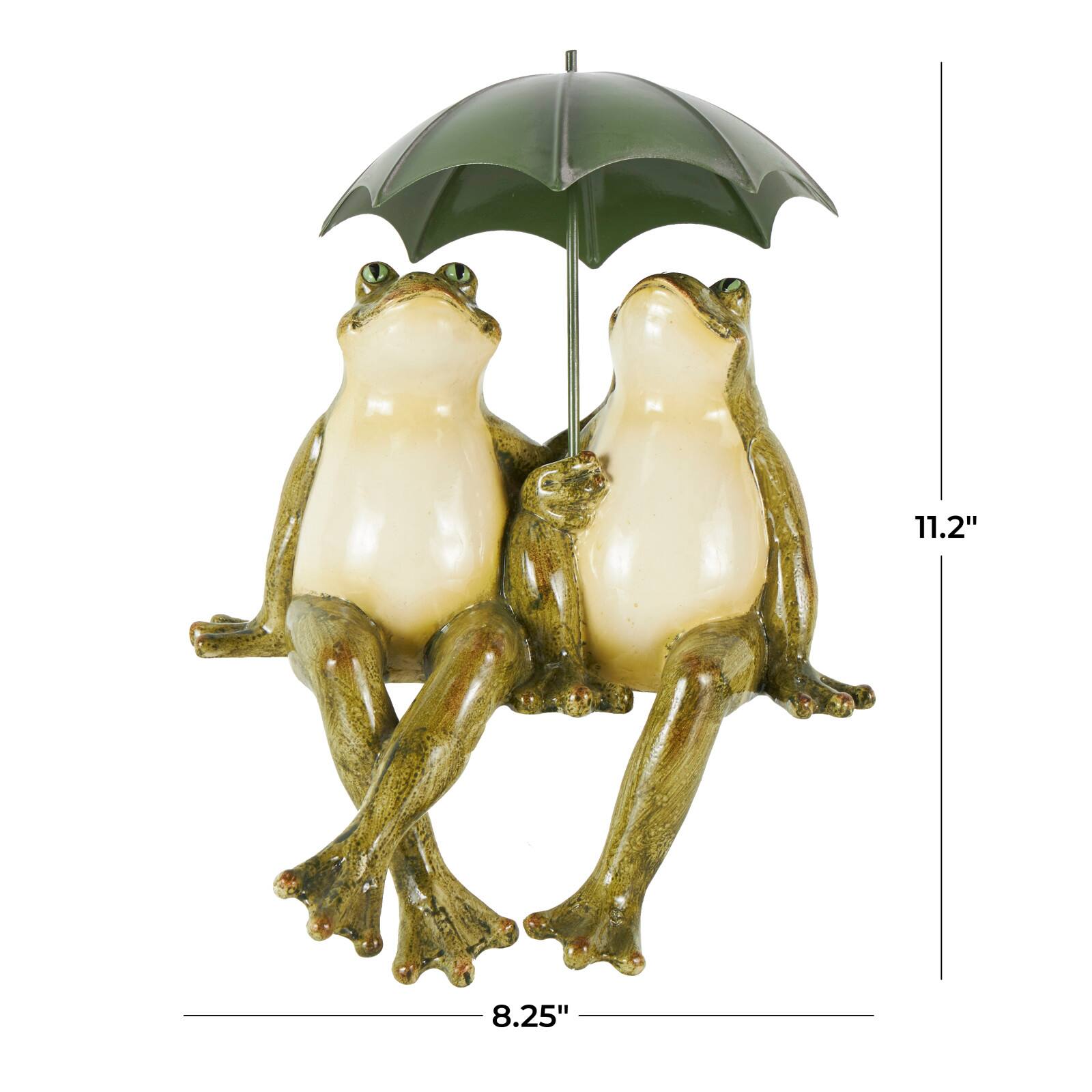 11&#x22; Bronze Frogs Sitting with Umbrella Sculpture