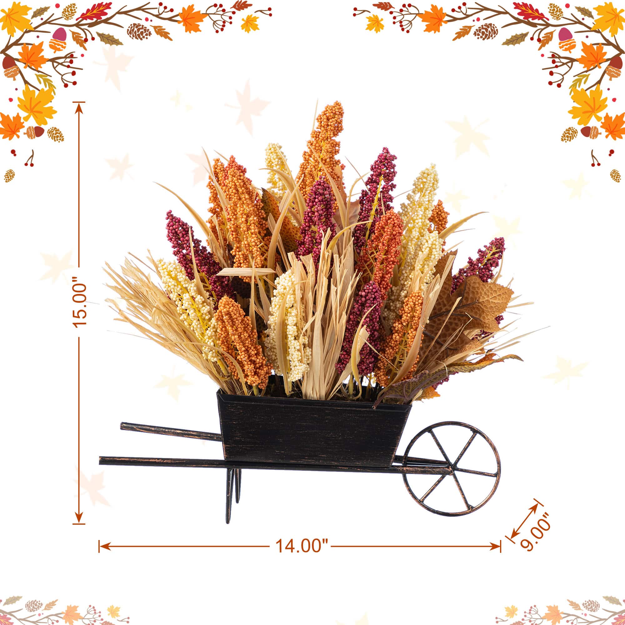 Glitzhome&#xAE; 15&#x22; Fall Multi-Colored Sorghum Cart Centerpiece
