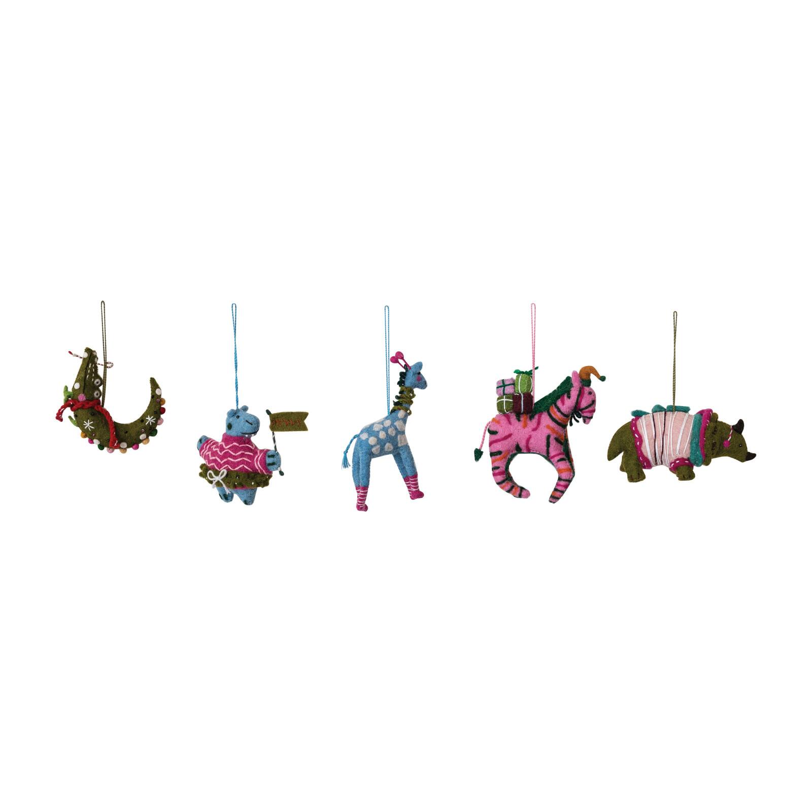 Hello Honey&#xAE; 5 Pack 5&#x22; Wool Felt Zoo Animal Ornaments