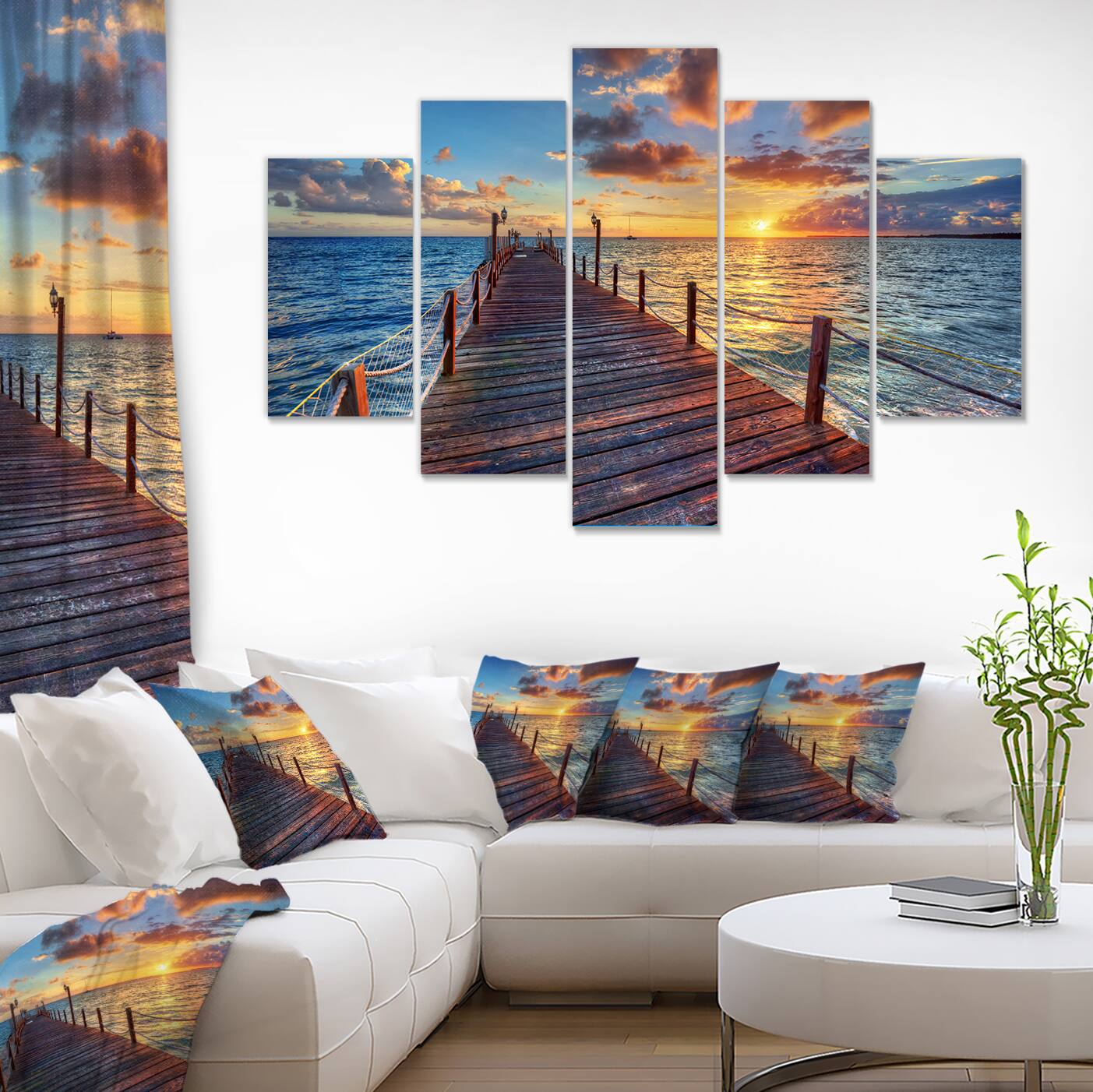 Designart - Beautiful Sunset over Sea Pier - Large Modern Canvas Art Print
