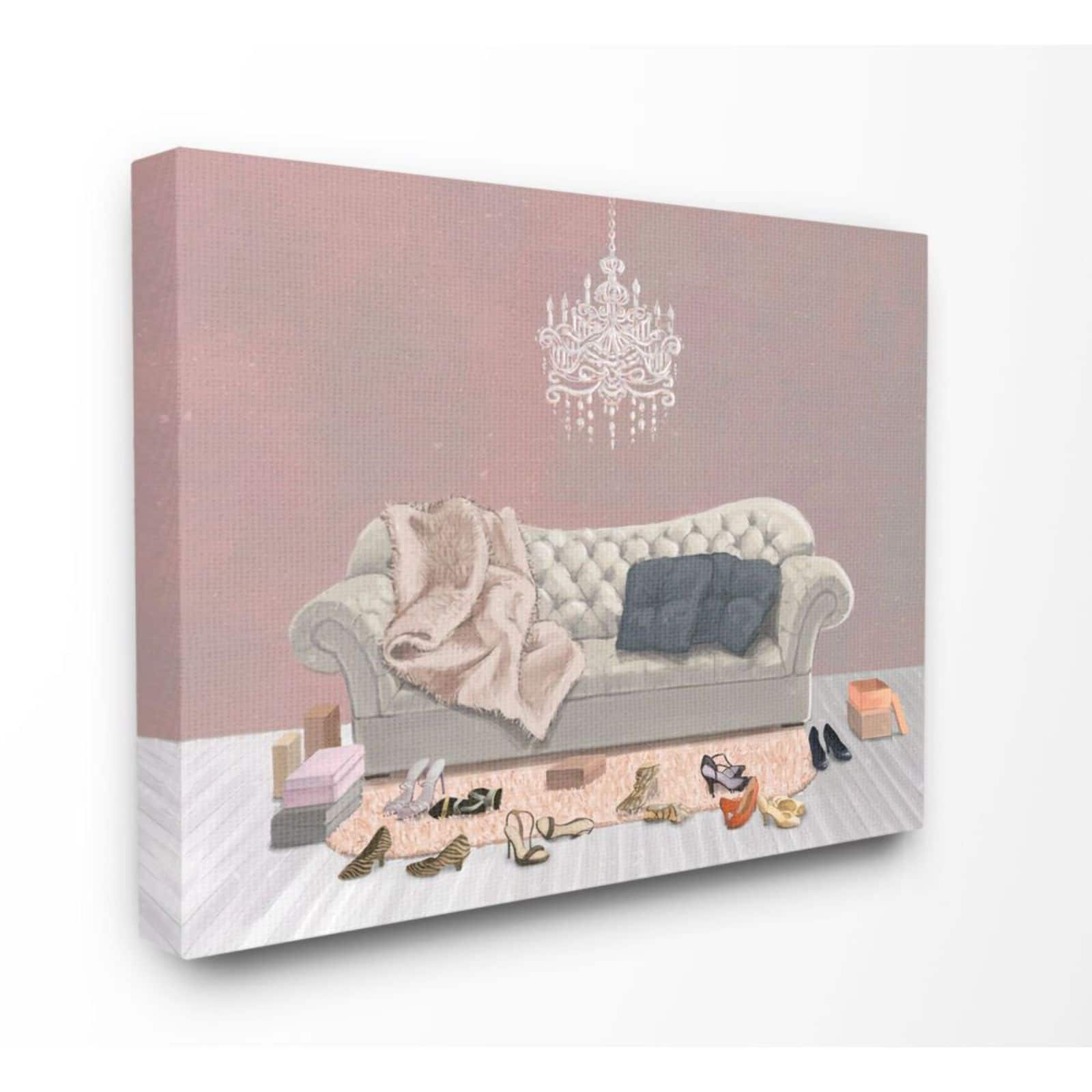 Stupell Industries Chic Living Room Pink Gray Painting Canvas Wall Art