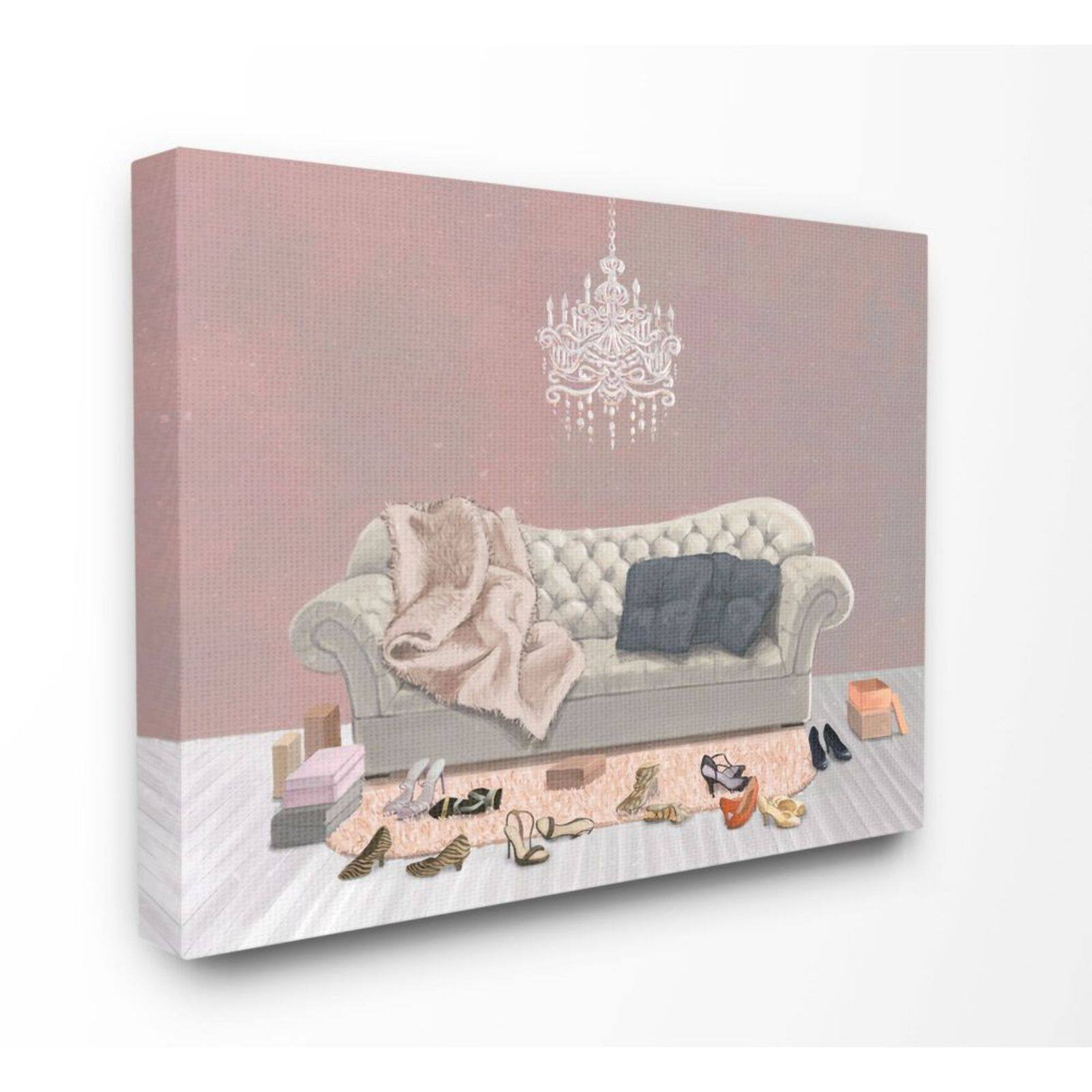 Stupell Industries Chic Living Room Pink Gray Painting Canvas Wall Art