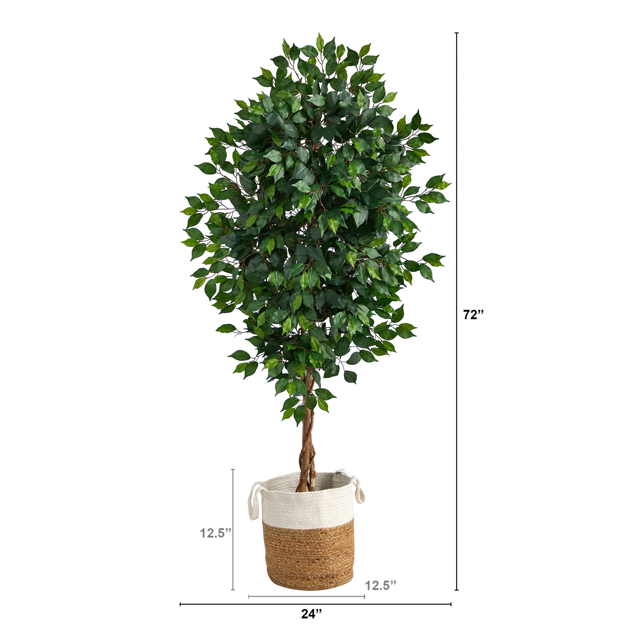 6ft. Ficus Artificial Tree with Natural Trunk in Handmade Natural Jute and Cotton Planter