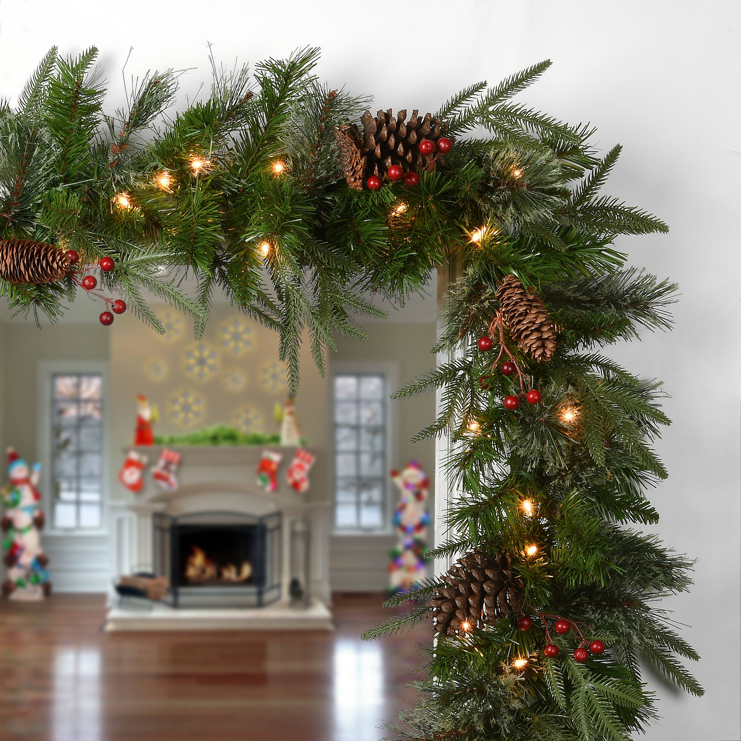 9’ x 10" Pre-lit "Feel-Real" Artificial Christmas Colonial Garland with Berries, Cones and 50 Clear Lights