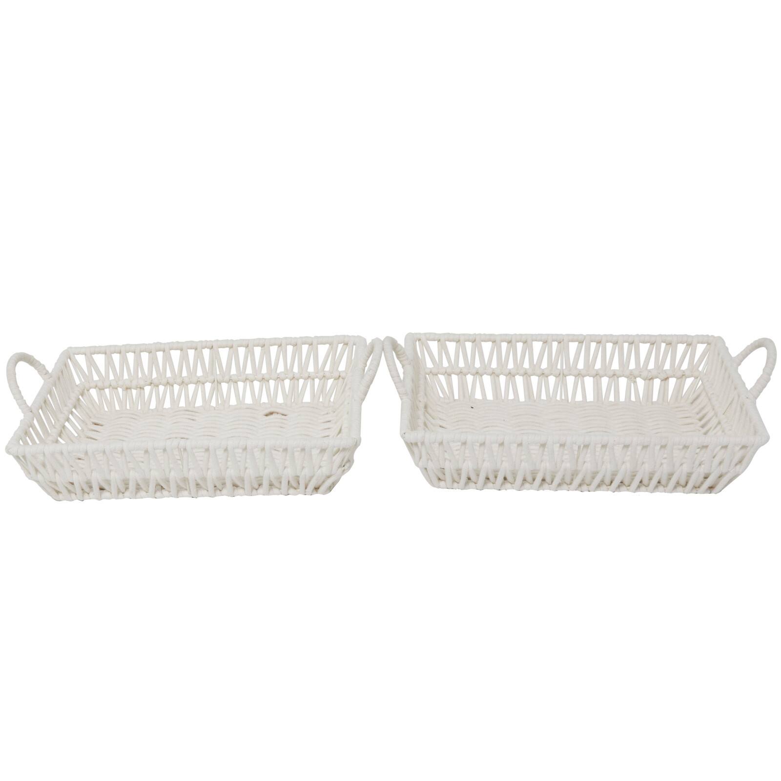 White Cotton Handmade Woven Storage Basket with Handles Set of 2 19&#x22;, 18&#x22;