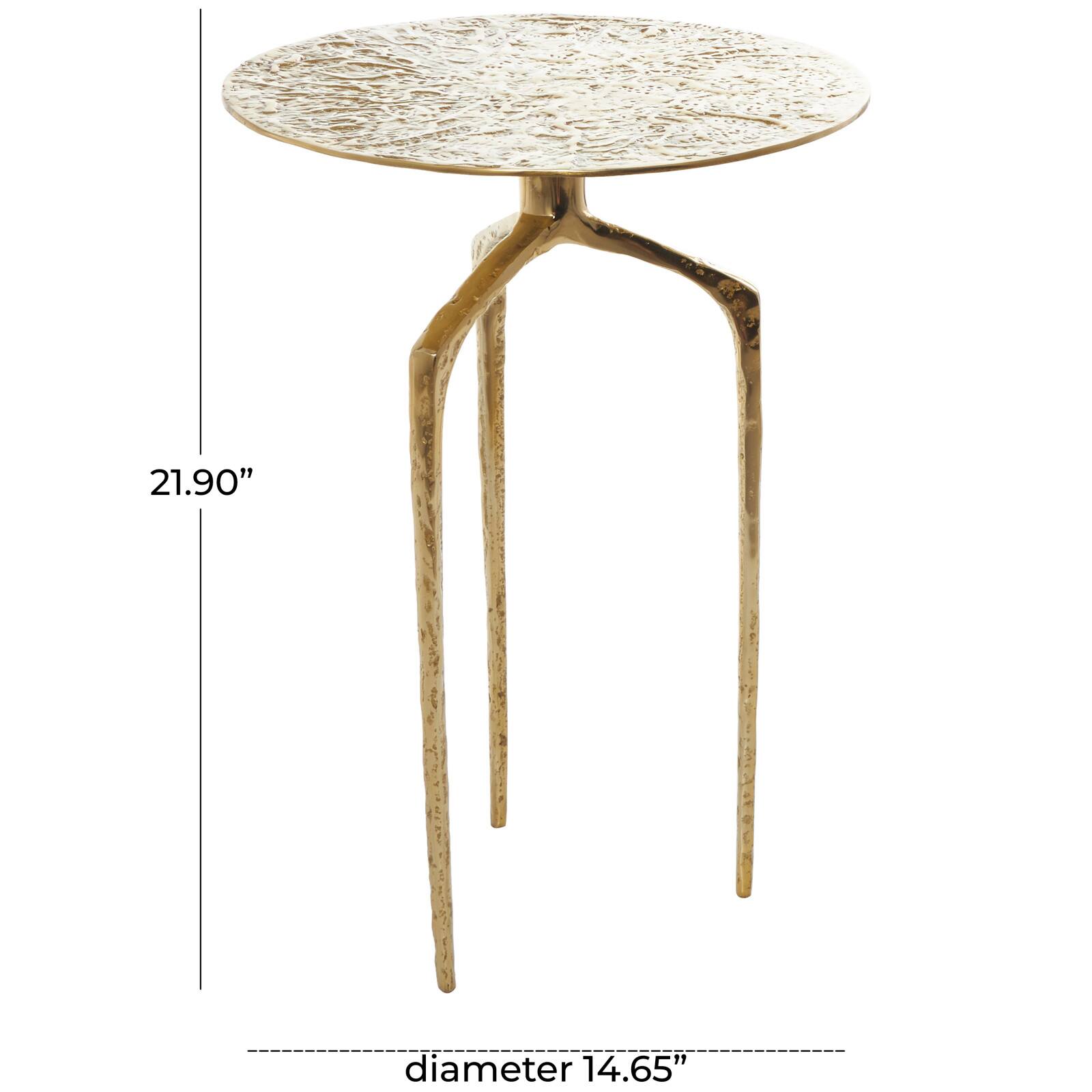 Gold Aluminum Geometric Slim Textured Accent Table