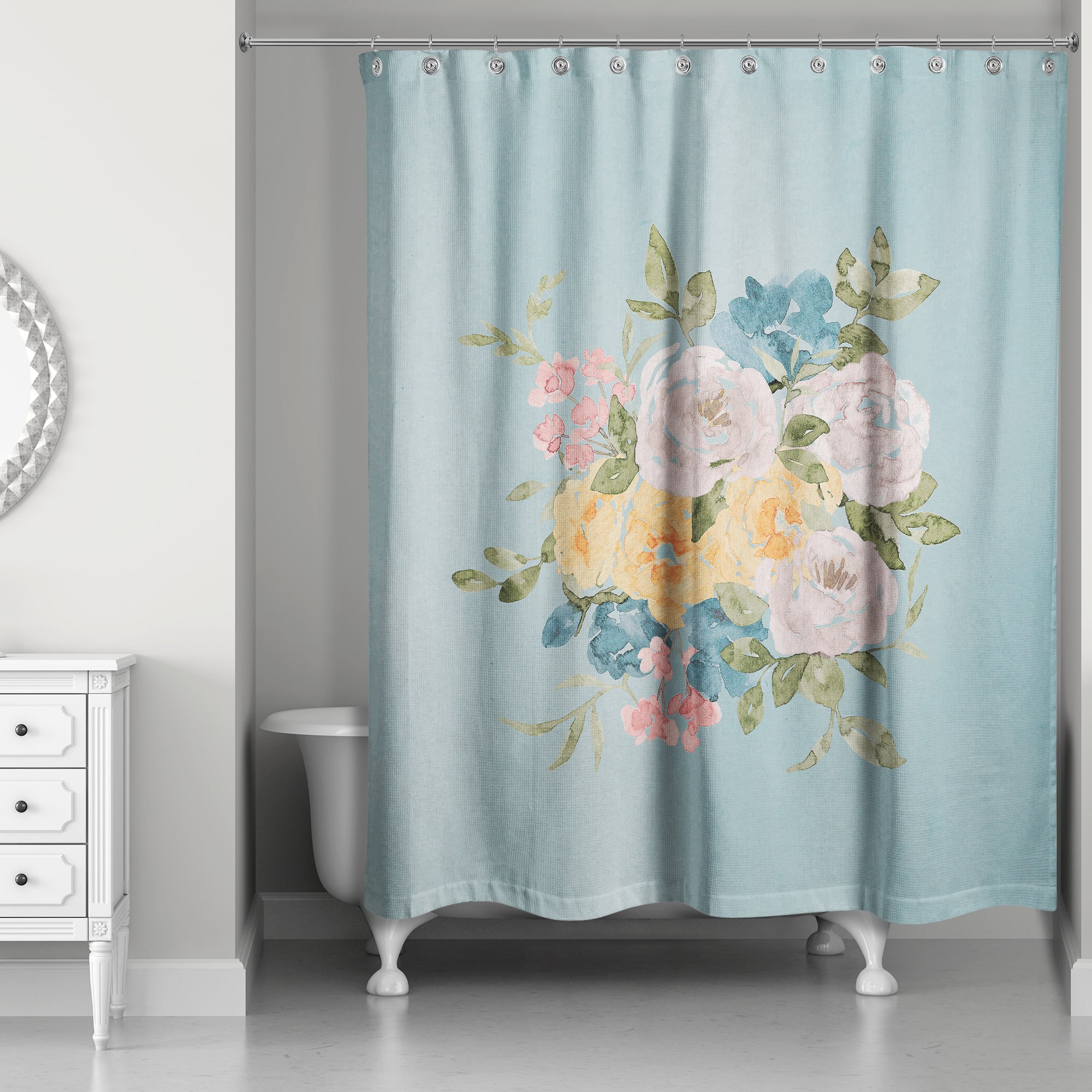 Flowers Colorful Watercolor 71" x 74" Shower Curtain