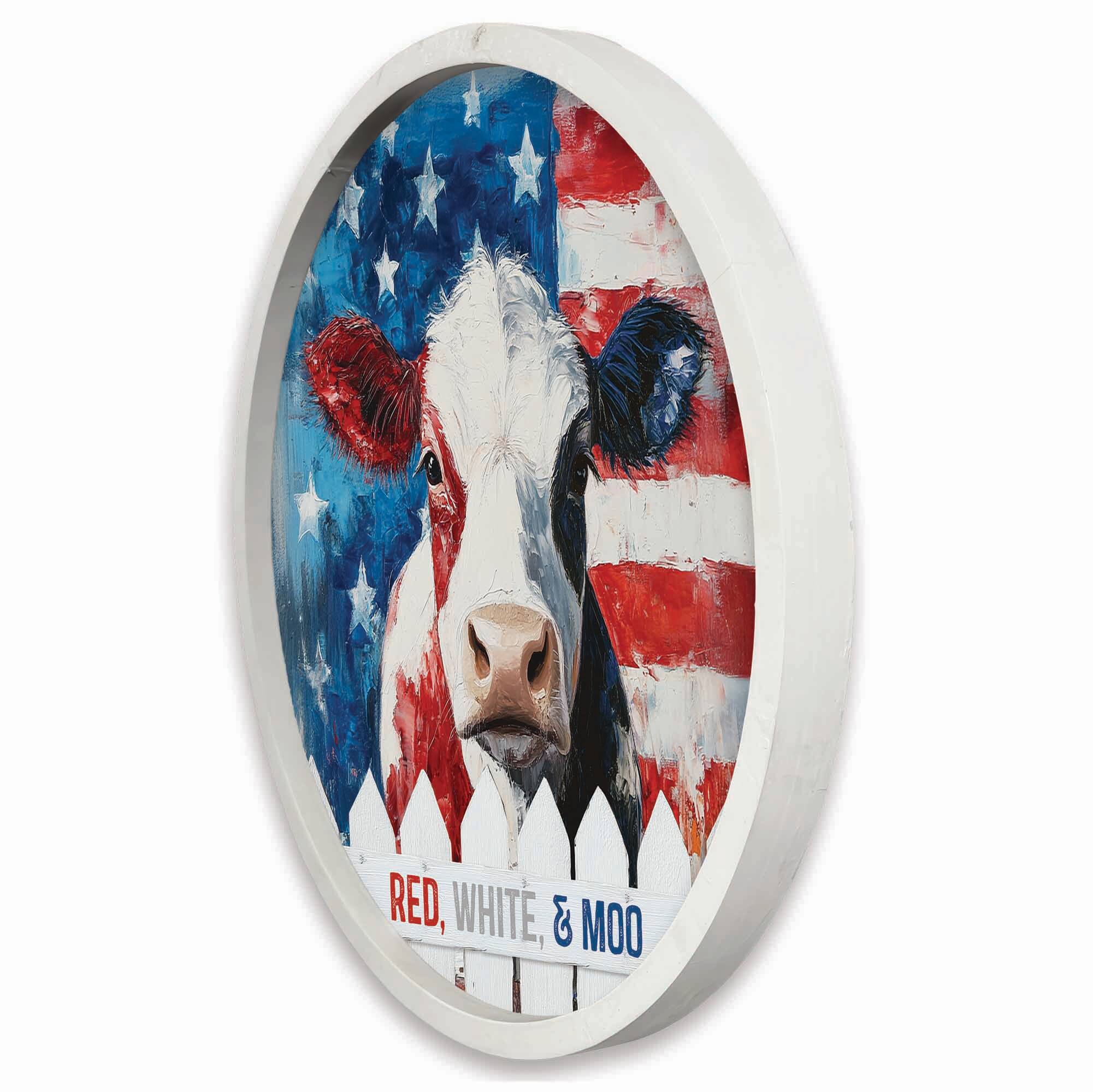 20" x 20" Red, White & Moo Round Framed Print