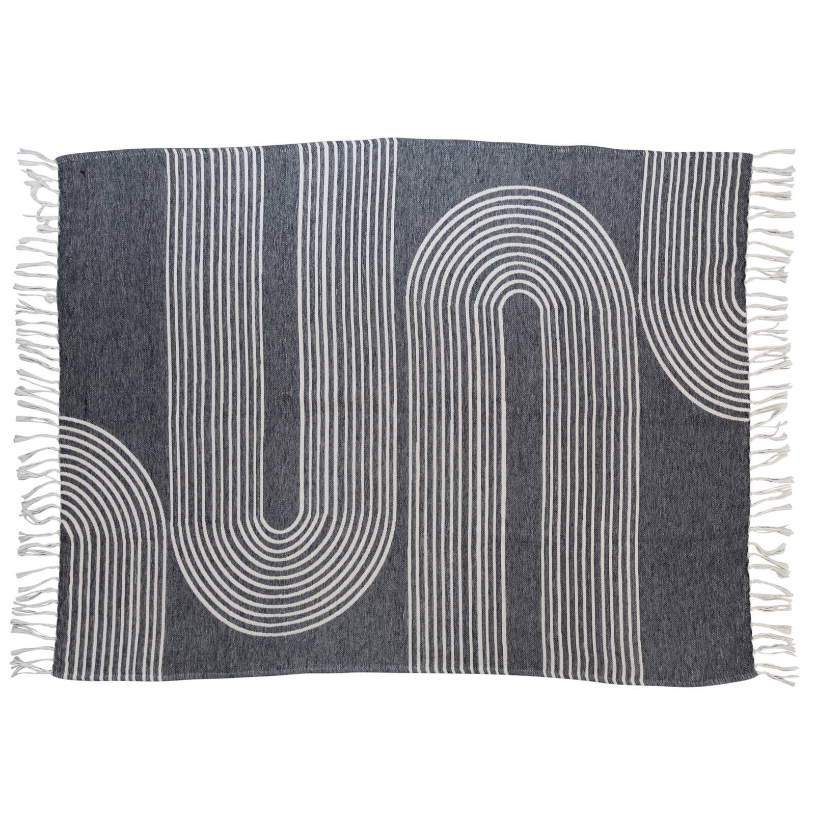 Hello Honey® Cotton Jacquard Throw Blanket with Arch Design and Fringe, Black and White