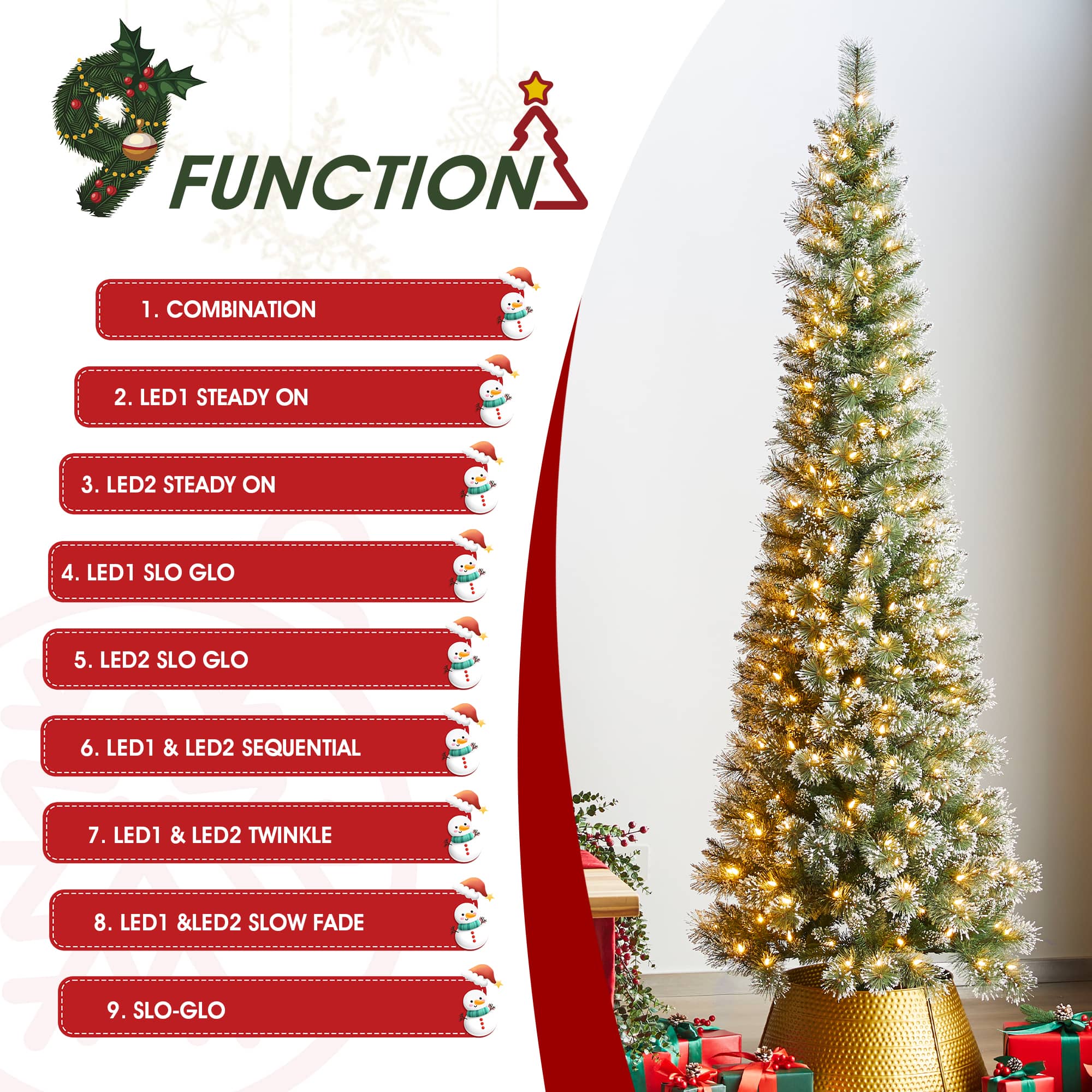 Glitzhome&#xAE; 7.5ft Pre-Lit Frosted Cashmere Pencil Pine Artificial Christmas Tree, Multicolor LED Lights