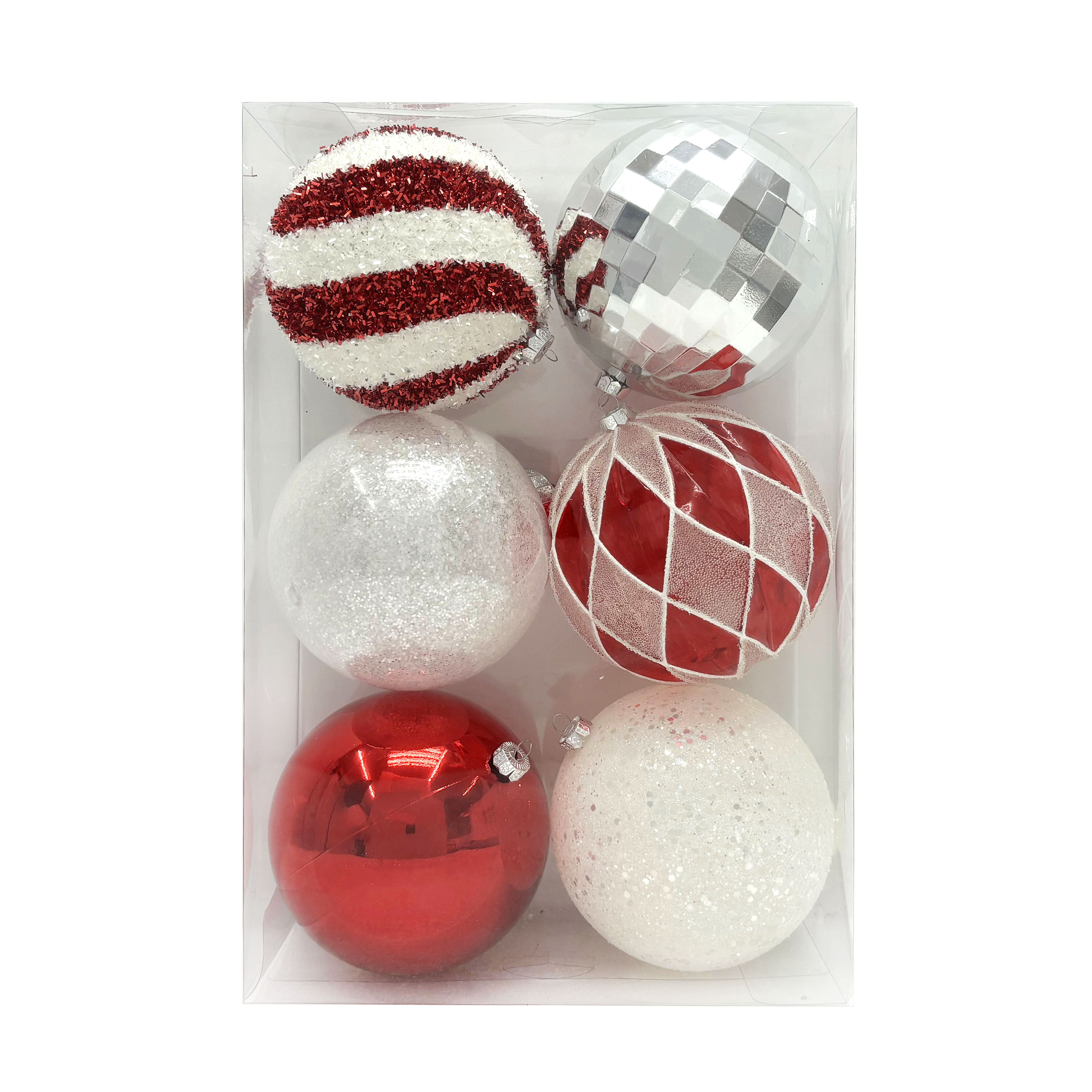 6 Pack 4.75&#x22; Red, White &#x26; Silver Shatterproof Ball Ornaments by Ashland&#xAE;