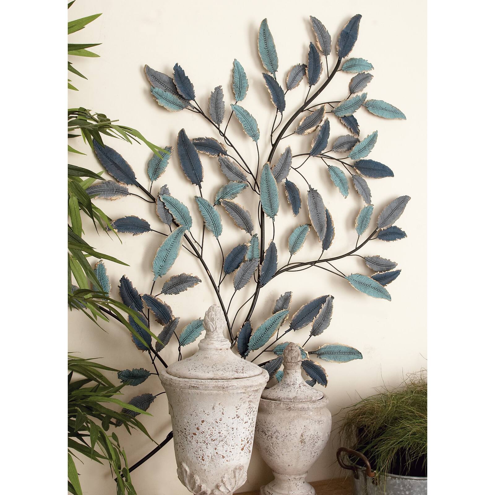 Blue Metal Leaf Traditional Wall Decor