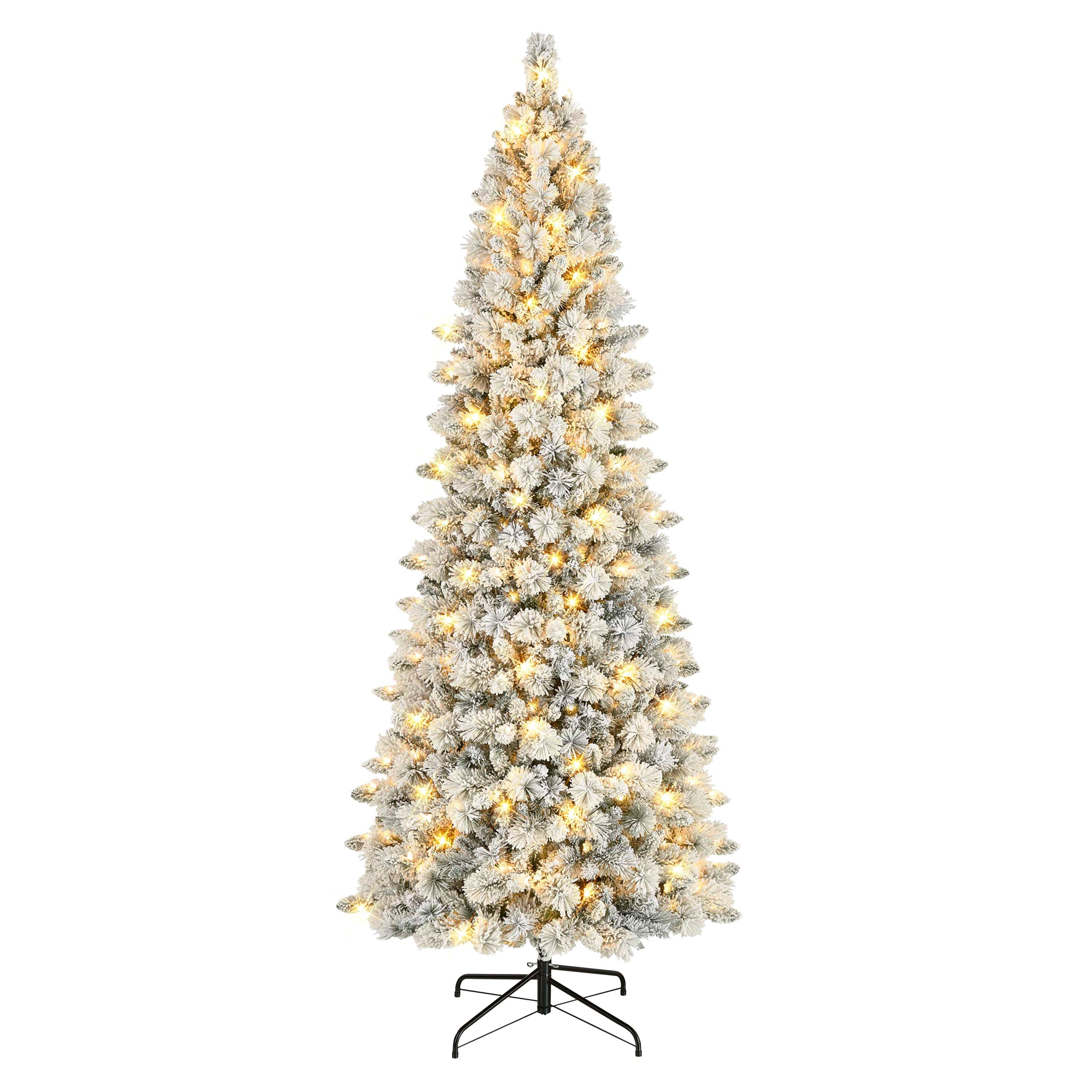 9ft. Pre-Lit Flocked Alberta Spruce Artificial Christmas Tree, White LED Lights