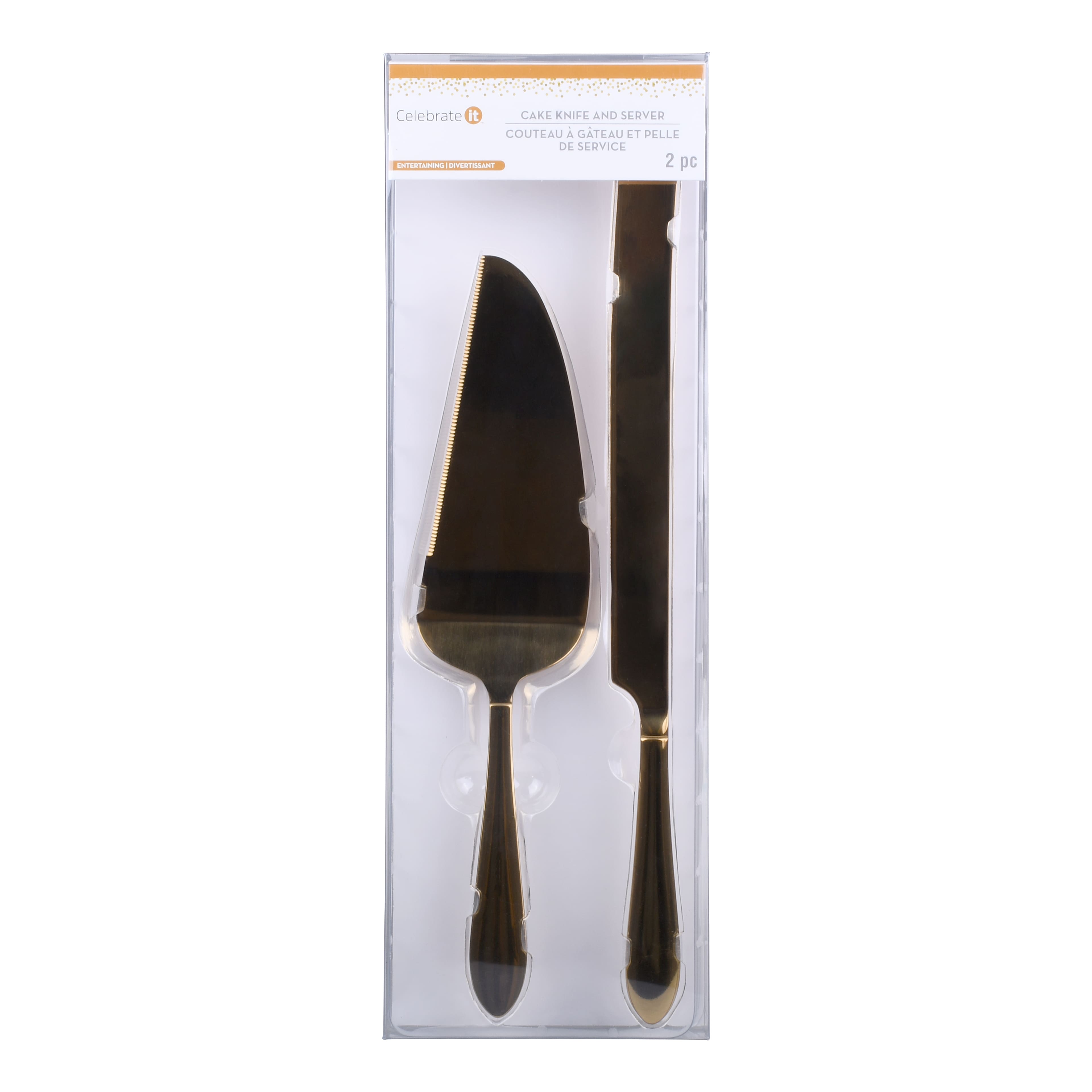 Gold-Finished Stainless Steel Cake Knife &#x26; Server Set by Celebrate It&#x2122;
