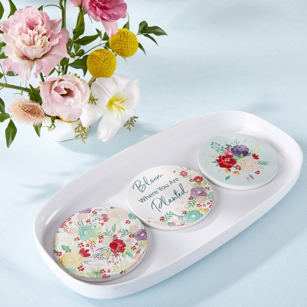 Kate Aspen&#xAE; Garden Blooms Ceramic Coasters with Holder, 6ct.