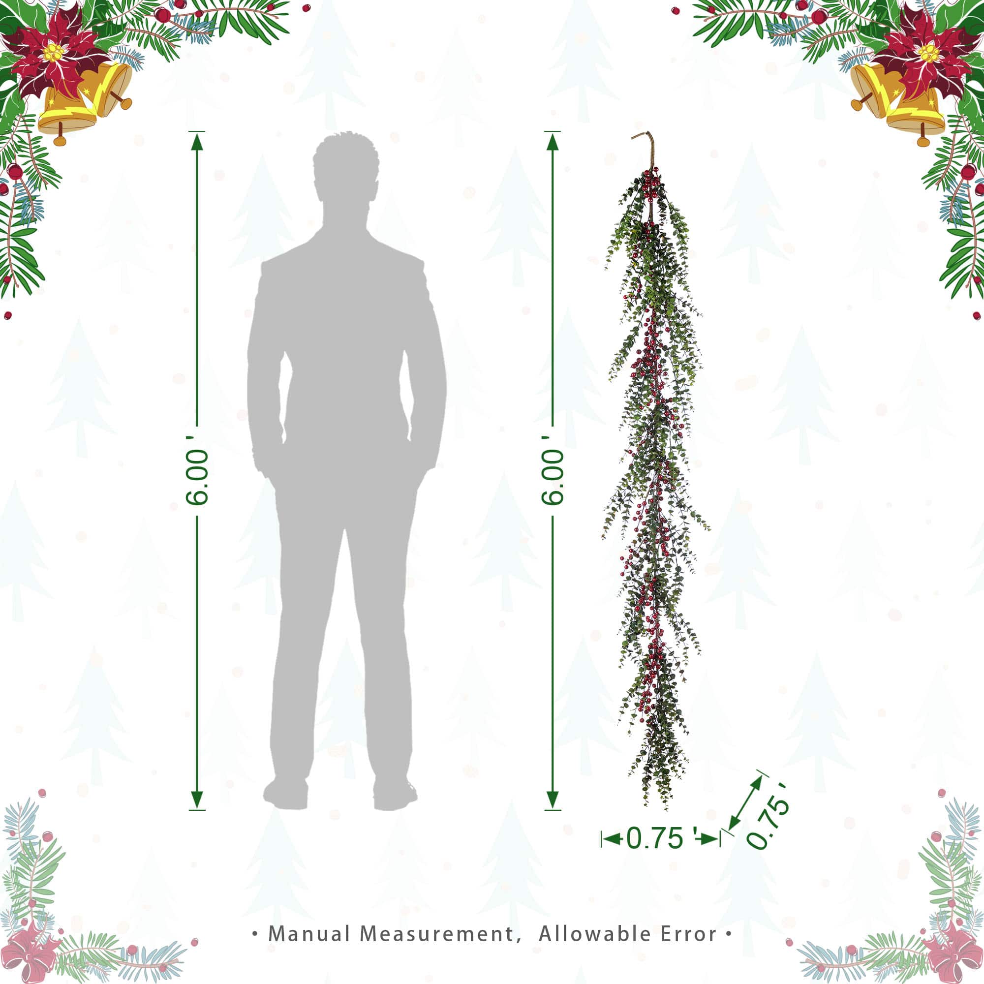 Glitzhome® 6ft Christmas Greenery Eucalyptus Garland with Red Berries, 2ct.