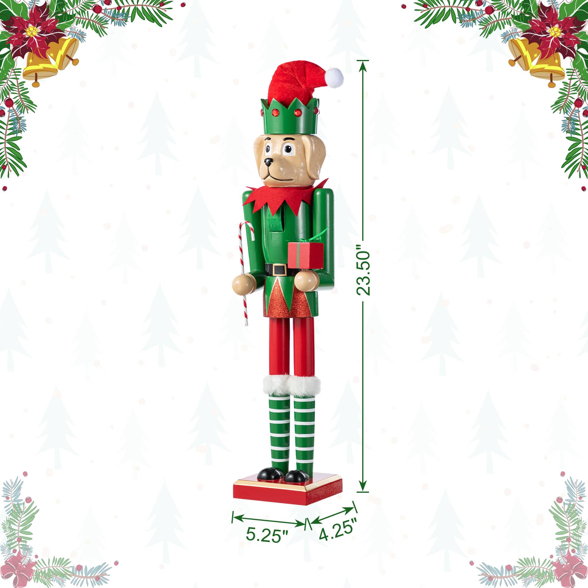 Glitzhome&#xAE; 23.5&#x22;H Wooden Christmas Elf Dog Nutcracker