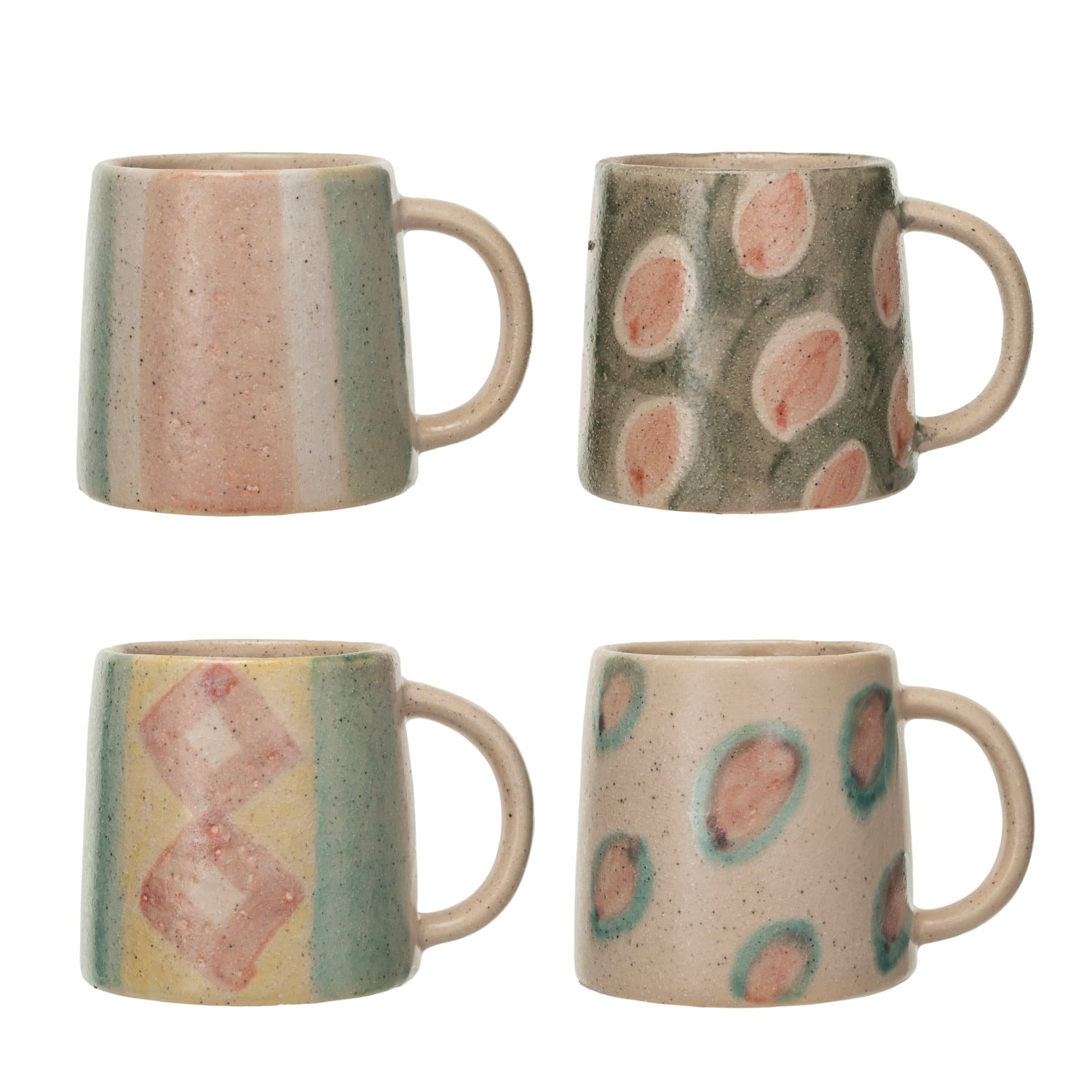 Hello Honey® 4.25" Pink & Green Round Terra Cotta Mug Set