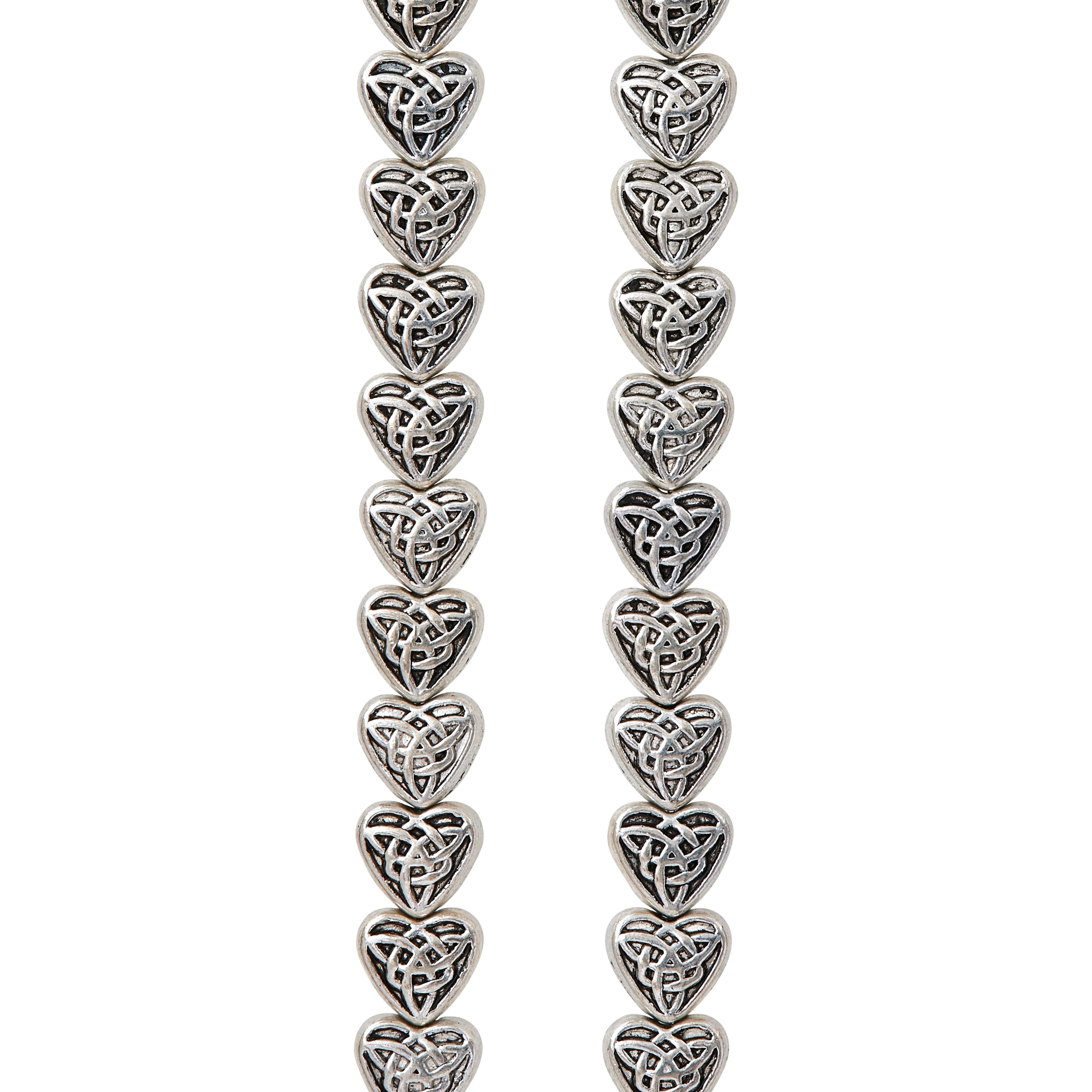 12 Pack:  Antique Silver Carved Heart Beads, 8mm by Bead Landing&#x2122;