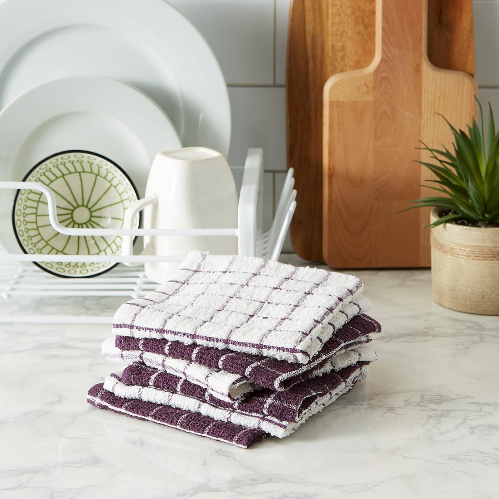 DII® Eggplant Combo Windowpane Dishcloths, 6ct.